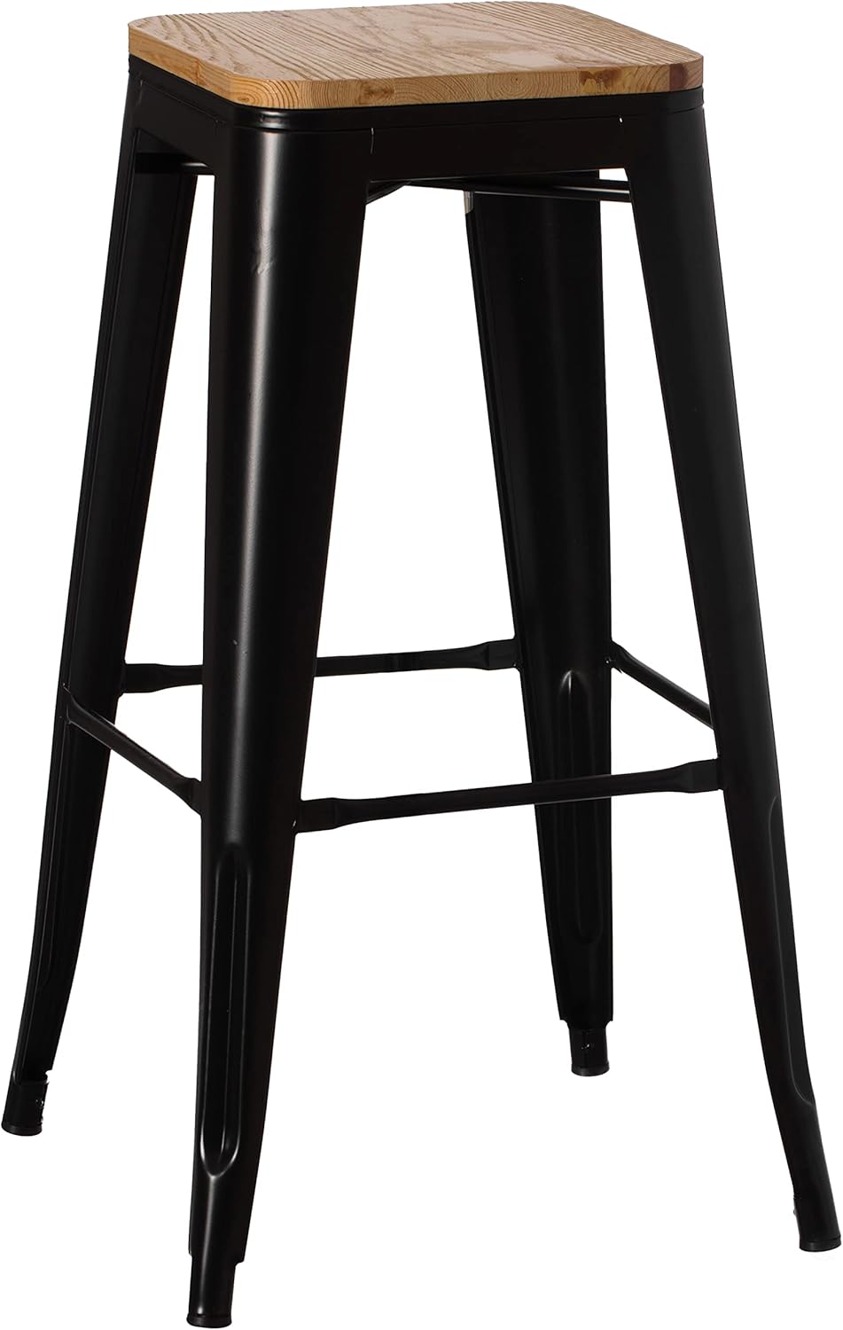 Vintiquewise 17" Wooden Bar Stool, Backless Saddle Stool for Kitchen Island, Counter Height, Indoor/Outdoor, Brown Wood & Black Metal, Bar Stools Set of 2
