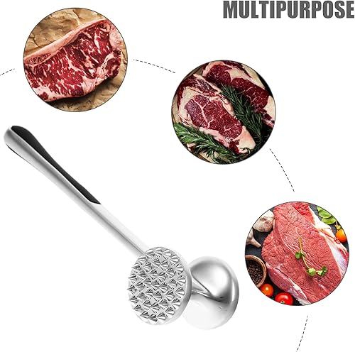 Miniatura 8 de DOITOOL Mazo de carne de acero inoxidable Martillo de carne de doble cara para ablandar carne carne aves de corral diseño de mango largo herramienta