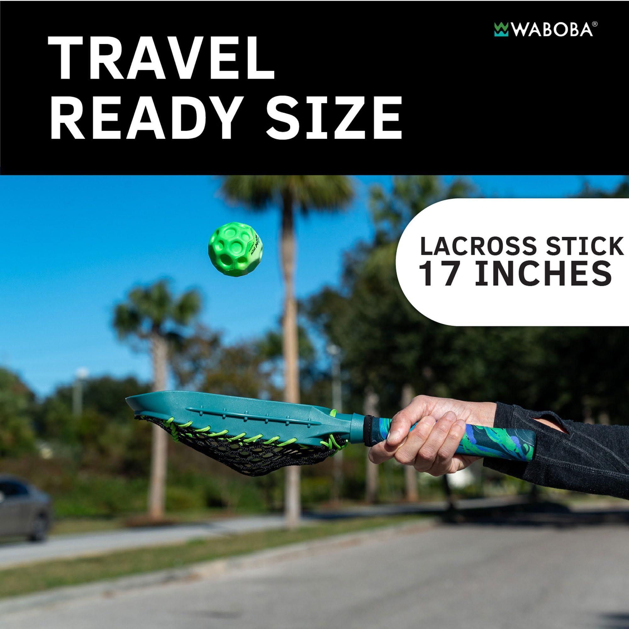 Waboba Mini Lacrosse Sticks – 43,2 cm Outdoor-Übungs-Starter-Set für Kinder und Jugendliche – Fangspiel für Garten oder Strand – inklusive 2 Stäbchen und 1 Mondball