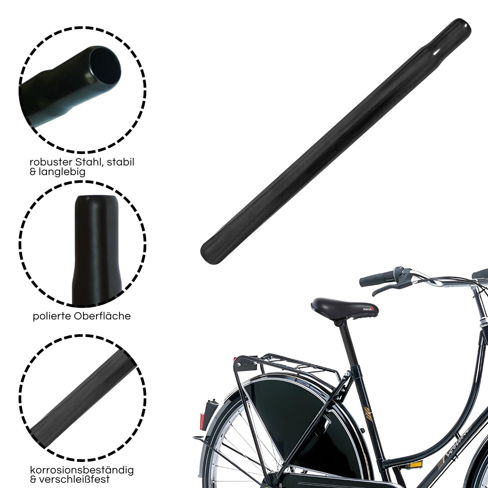 fahrrad sattelstütze 25 mm 25,4mm - Sattelstütze Kerze Stahl Kerzensattelstütze - 330mm Ø 25,4 - Fahrrad Sattelstange Stahl schwarz - Hollandrad Cityrad eBike Tourenrad Version:Classic kit One Tubeless 8-Gang