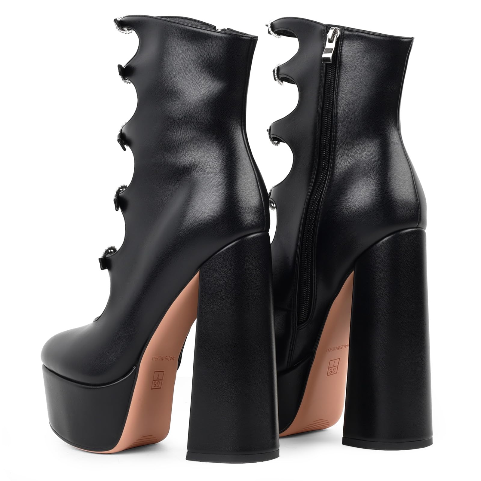 FancyQueen Platform Boots for Women, Chunky Platform Heels Goth Boots, Side Zipper Block Heels: 7 Black Pu