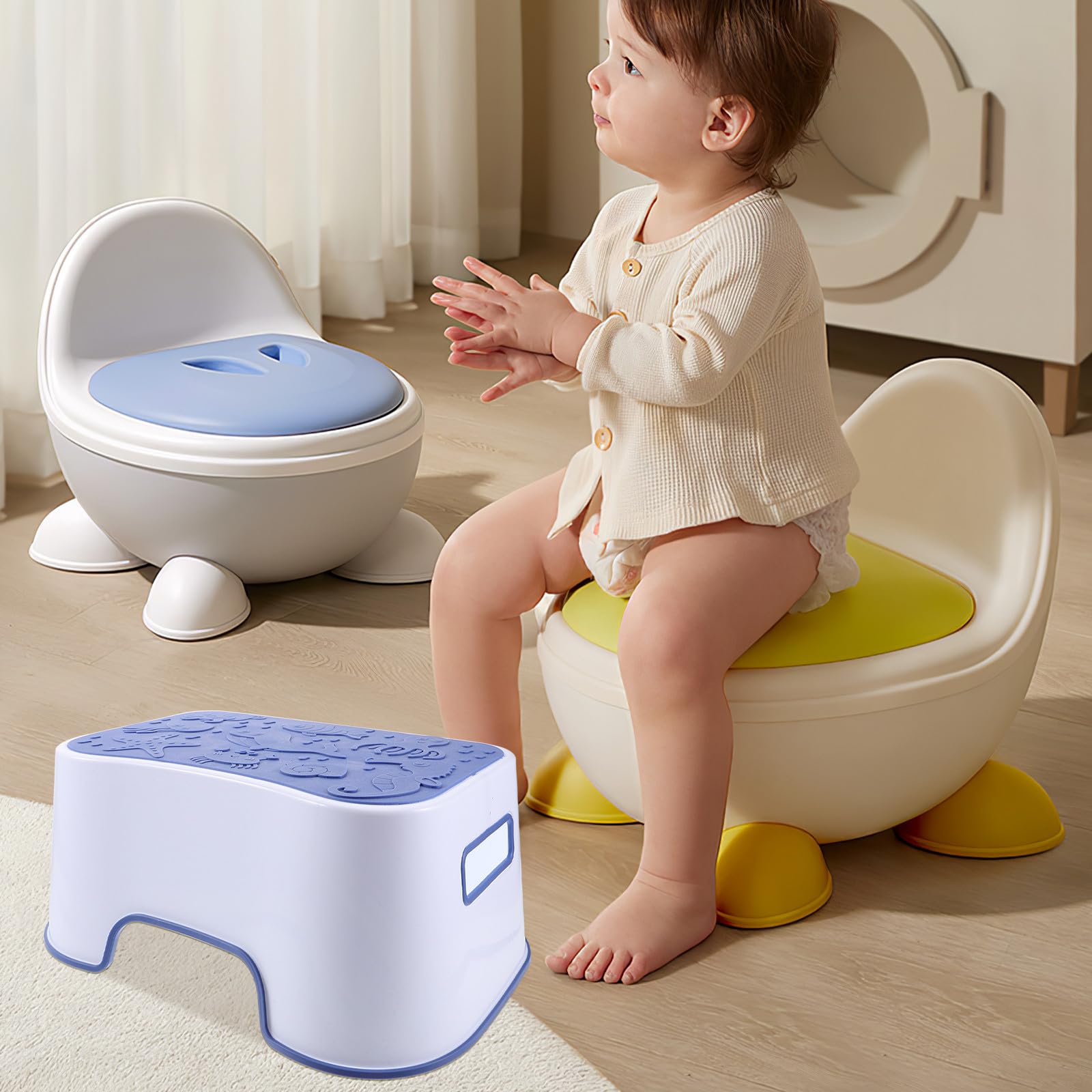 Blauer Kunststoff Fußhocker für Toilette aus Pp, Stabil | Trittschemel für Bad, Platzsparend und Leicht zu Reinigen, Eleganter Stil für Täglichen Einsatz