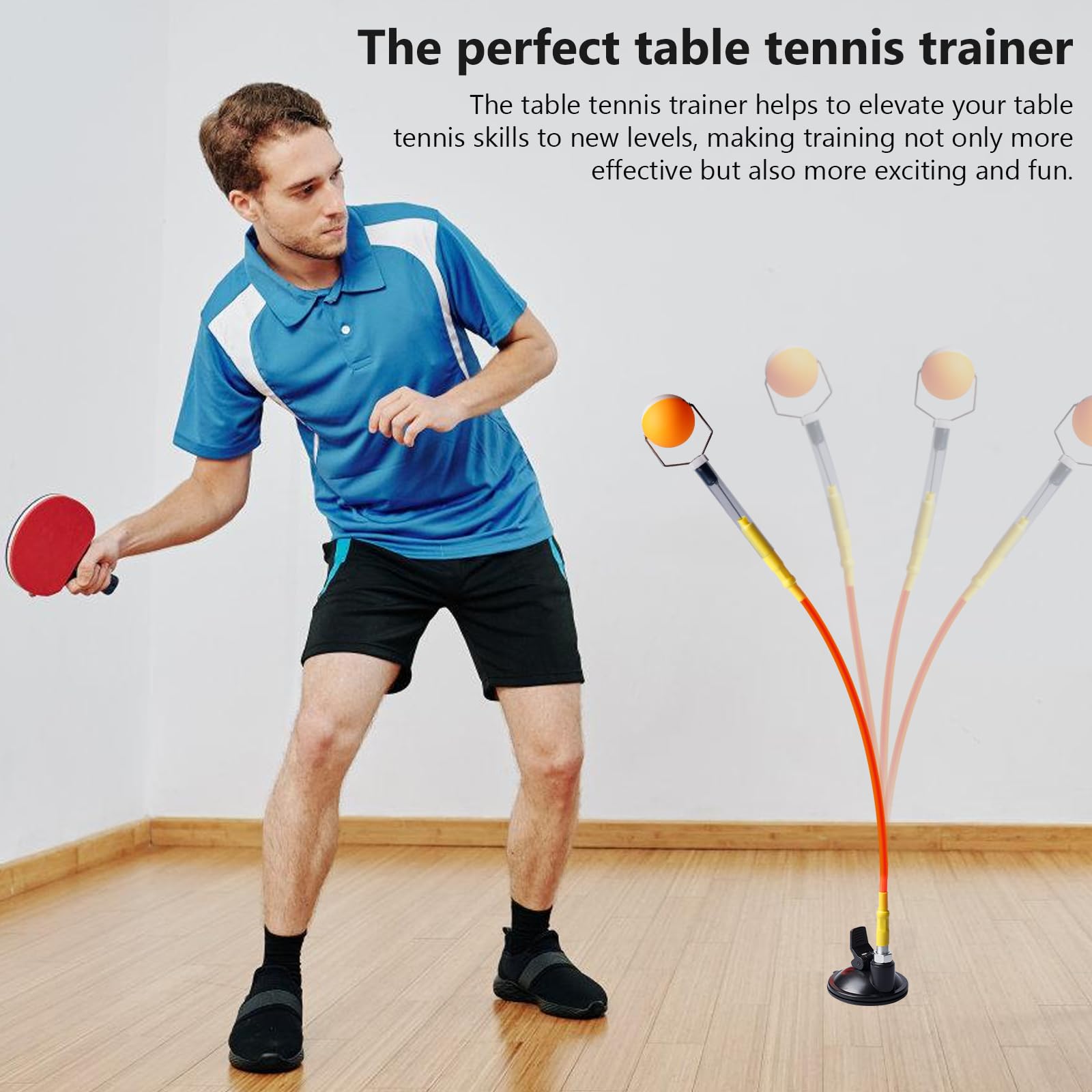 BORDEAG Allenatore di tennis da tavolo, robot d'allenamento, 2 palle incluse, ventosa, arancione, 250-560 mm