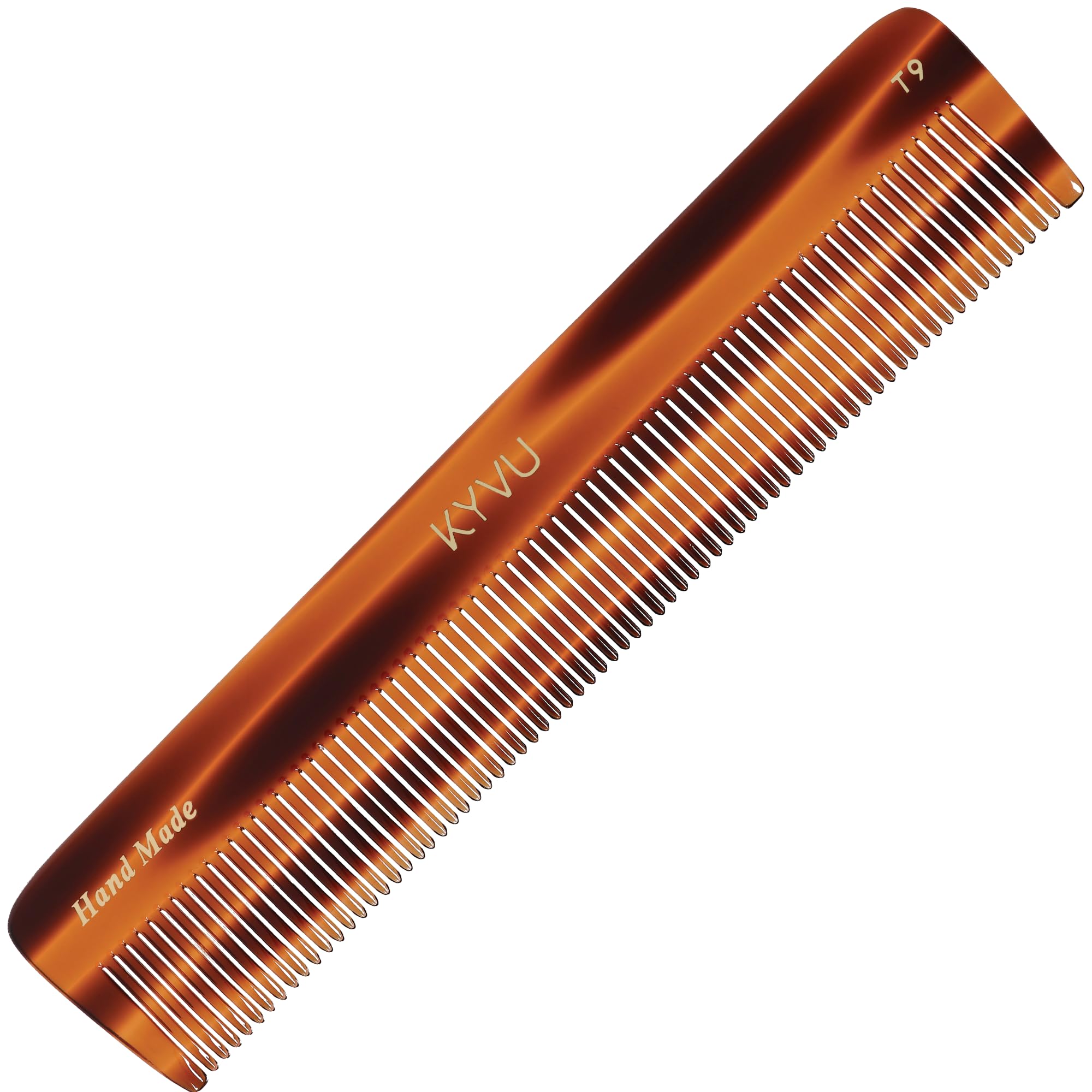 KYVU Handmade Cellulose Acetate Comb T9, 18.7 cm, FINE Teeth, Tortoiseshell Colour, Hair Styling for Men & Women