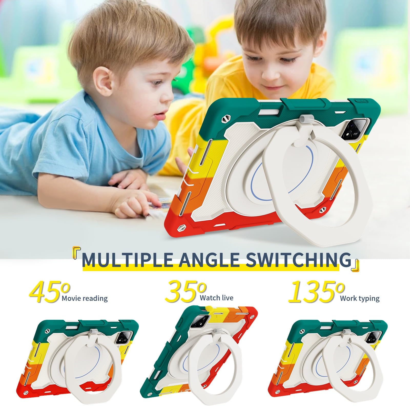 Custodia protettiva resistente per Xiaomi Pad 6S Pro 12,4 pollici (versione 2024), supporto girevole a 360°, tracolla, portapenne e anello per impugnatura, copertura antiurto per bambini e