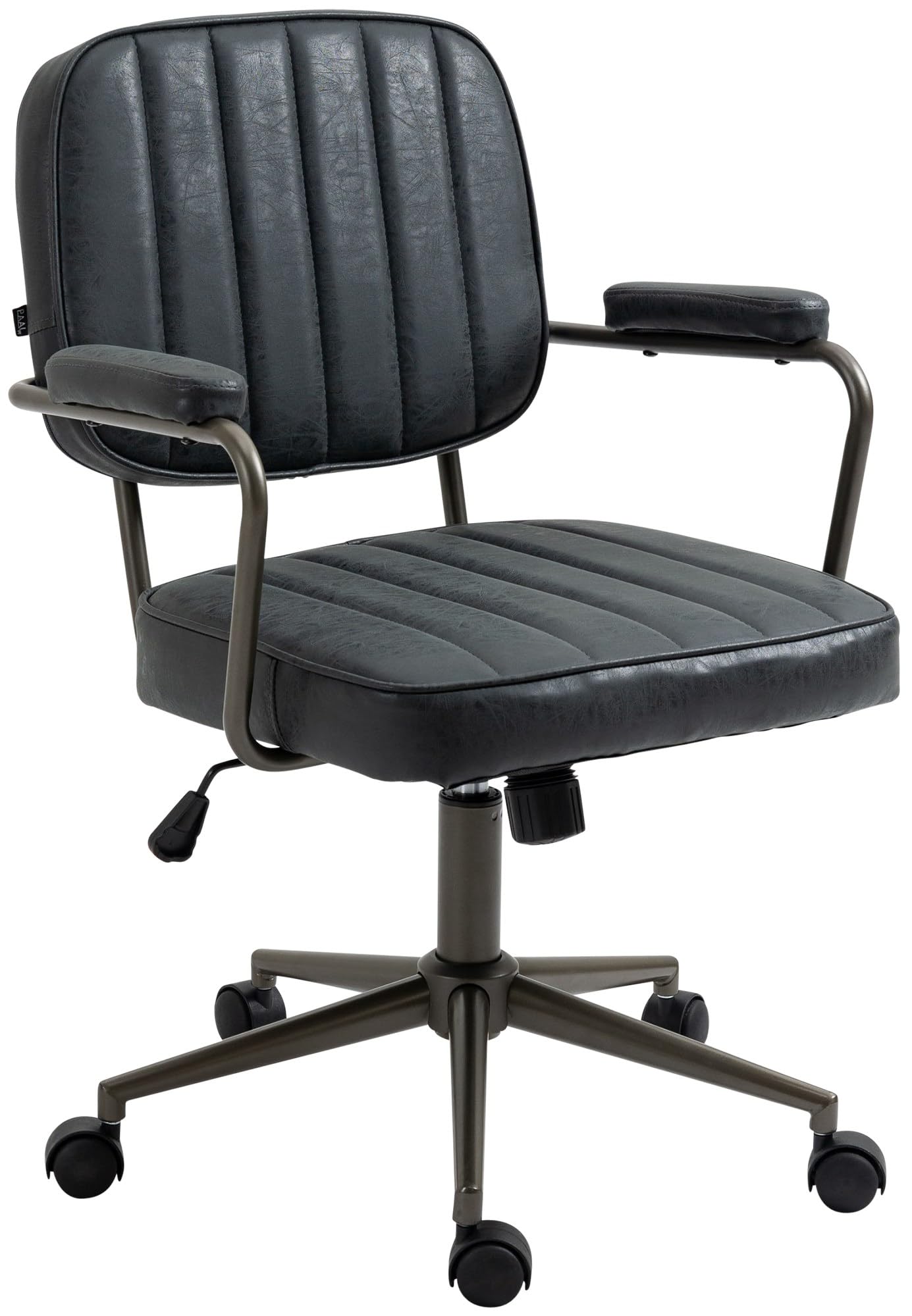 CLP Silla De Trabajo Natrona En Piel Sintética I Silla De Oficina con Look Industrial Acolchada & con Ruedas, Color:Antiguo Negro