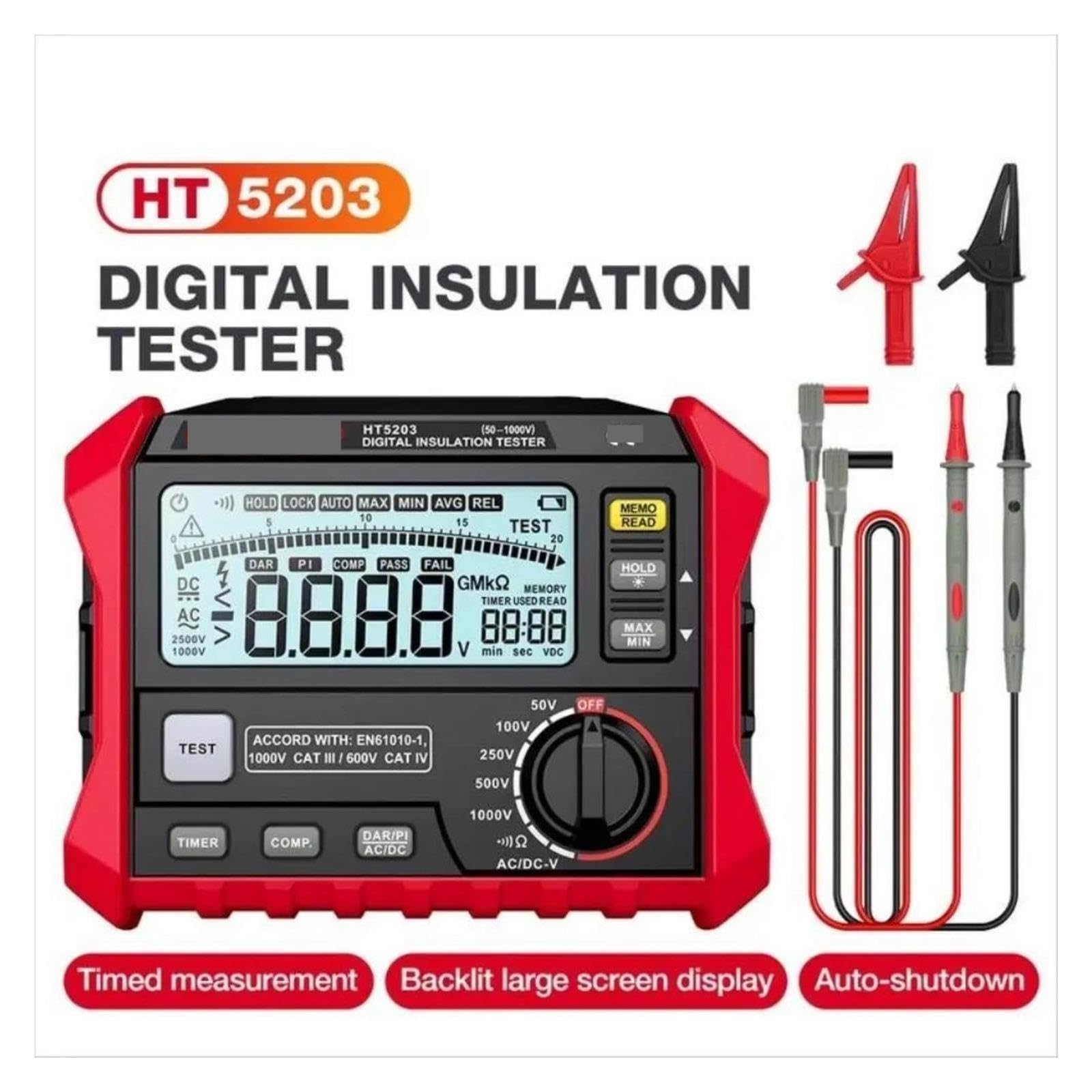 Digitalmultimeter, HT5203 Digitaler Isolationstester Megohmmeter Hochspannungs-Widerstandsmesser