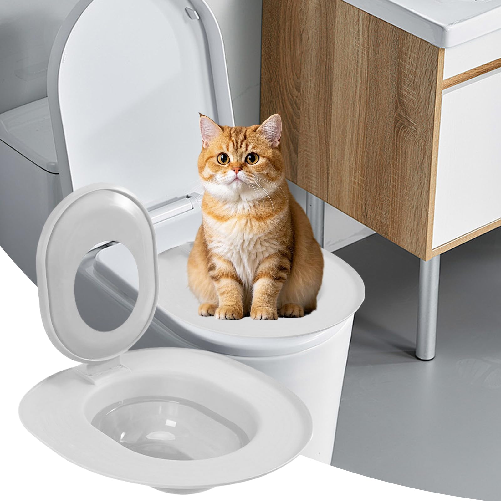 Kit di addestramento per il bagno dei gatti - Kit di addestramento per il sedile del WC dei gatti - Strumento sanitario con base non forata per gattino animale domestico