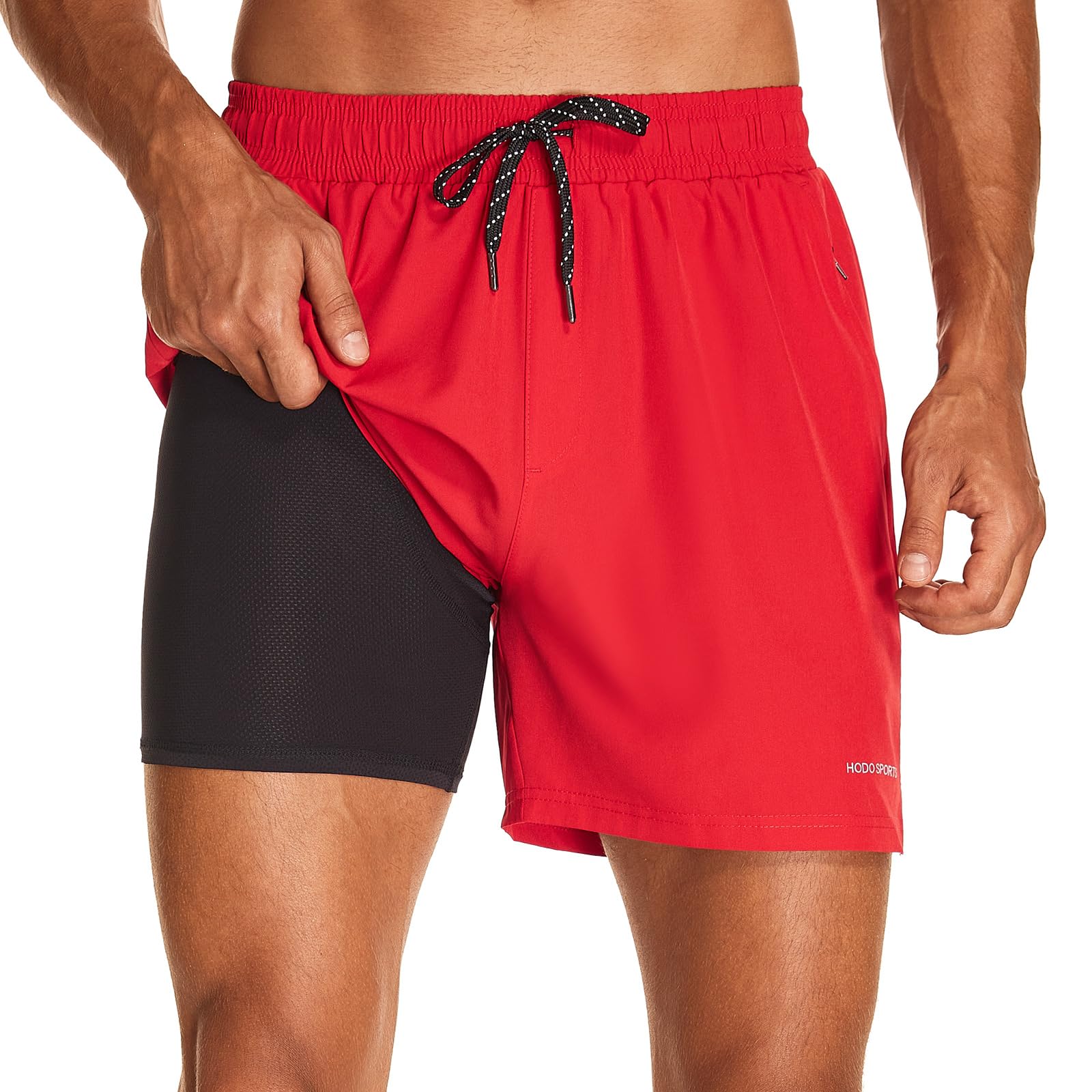 Mens Swim Trunks 5" Inseam Quick Dry Swimsuit with Compression Liner and Pockets Swimming Shorts-image-2