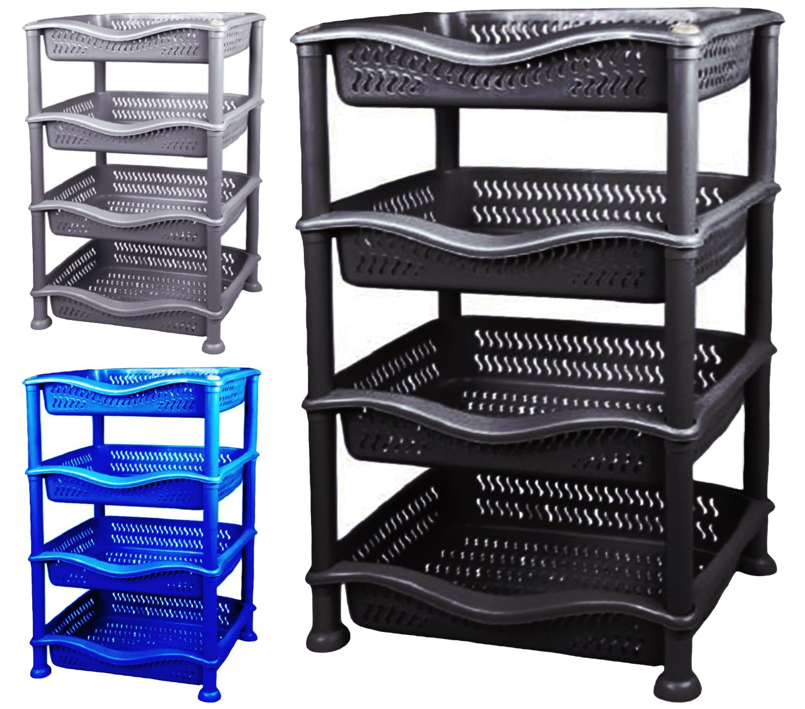 Ecoshine Supplies 4 Tier Fruit Vegetable Rack Kitchen Pantry Storage Rack kitchen Utility Garage Strong plastic for kitchen,bedroom,living room,bathroom (Black)