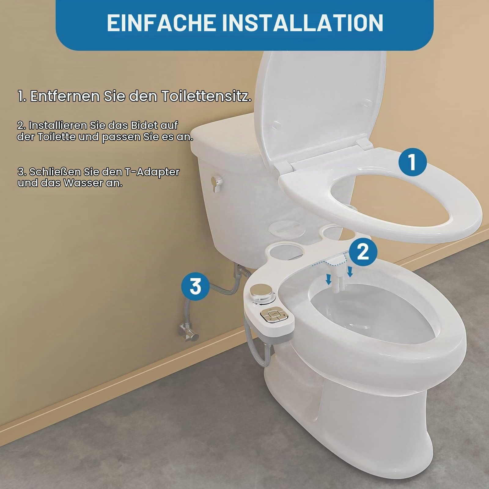 Bidet Aufsatz Für Toilette, Nichtelektrisch Schlankes Druckknopf Bidet WC, Einziehbare Selbstreinigende Doppeldüsen（Verstopfungsschutz）Und Drehknopf Zur Einstellung Des Wasserdrucks (Silber)