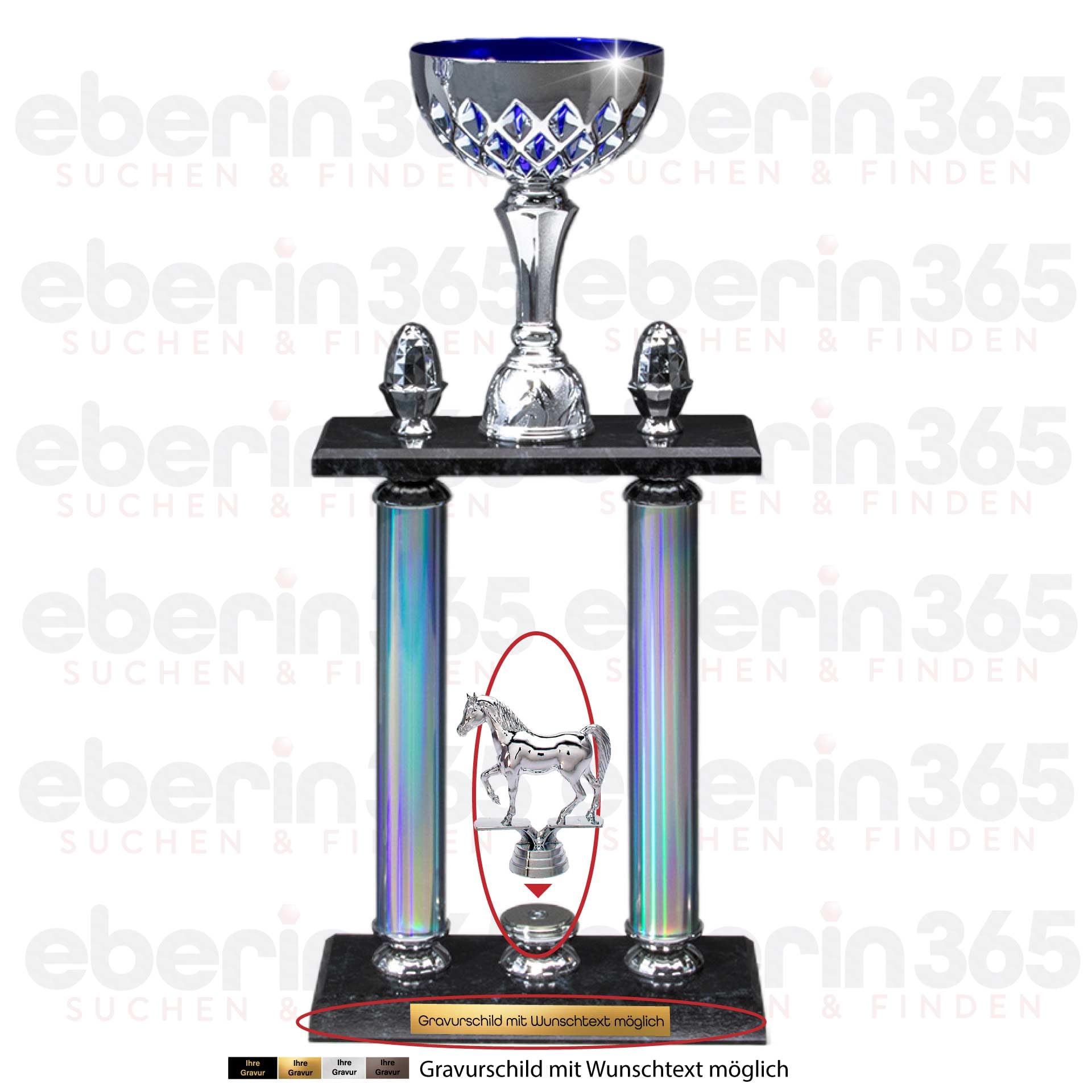 Silber-Blauer Säulenpokal 54,5 cm mit Gravur & Schraubfix-Figur – Pokal, Trophäe, Award für Sieger