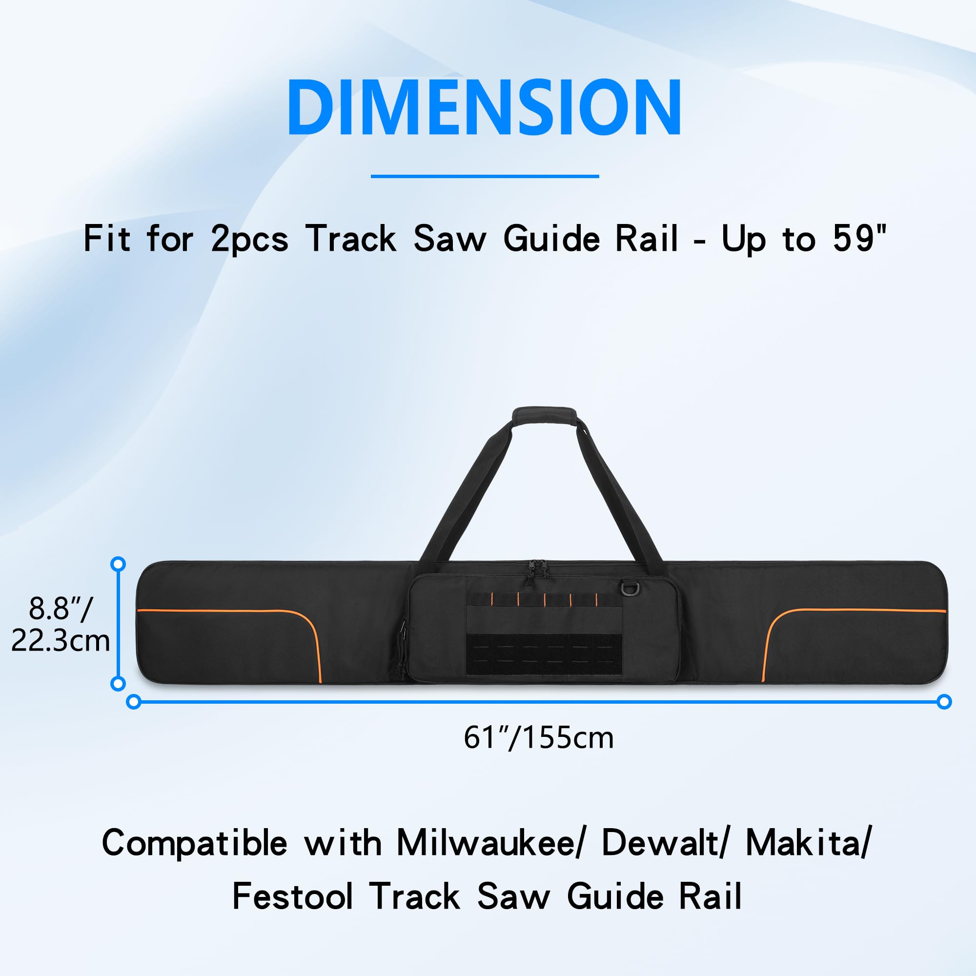 Rexmica Bolsa para 2 Guías de Sierra Circulares - hasta 150 cm, Negro | Porta Carril Guía Acolchada, Bolse de Transporte para Guía con Bolsillo Grande con Cremallera y Asa (Solo Bolsa)