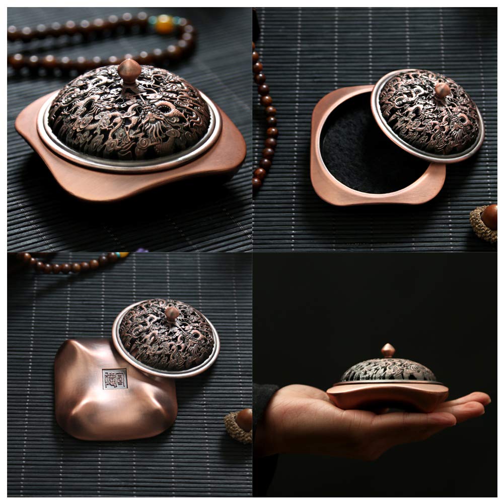 Brûleur d'encens en céramique Diffuseur de Parfum, Alliage Sculpture Creuse comptine de Dragon Four à Bois de Santal, Convient à Salon Espace de méditation Lieu de beauté comme Salon, Le Yoga, Etc