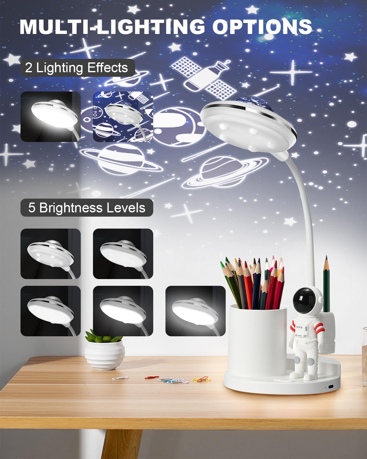 Children's Desk Lamp with Pen Holder, Cute LED Desk Table Lamp, Table Lamp, Children's Study Lamp with Projector - Image 3