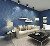 Q QIHANG Modern Minimalist Curve Striped Wallpaper Tree Patterns Non-Woven Wallpaper Roll Blue&Gray Color Non-Pasted Wall Paper 0.53m (1.73') x 10m(32.8')=5.3㎡(57 sq.ft)
