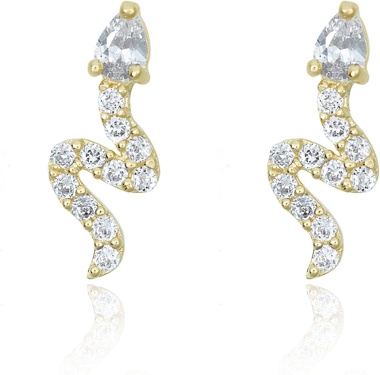 AVORA 10K Yellow Gold Simulated Diamond CZ Snake Stud Earrings