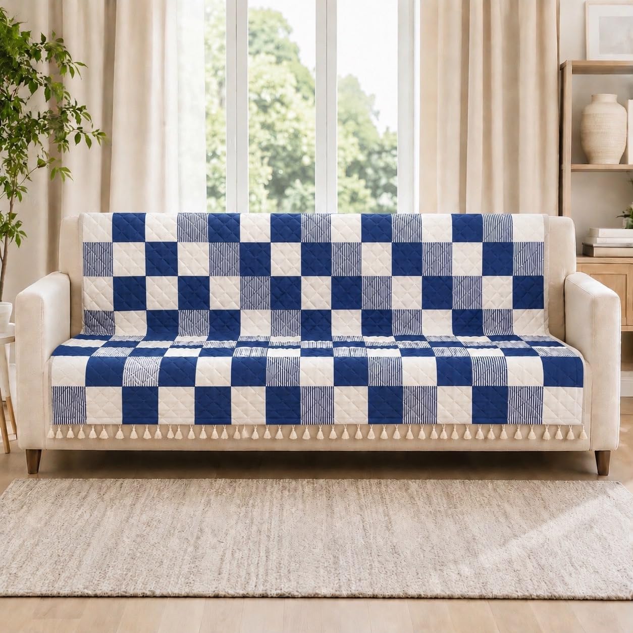 Velvet Sofa Cover - 4 Seater, Yellow Zigzag -16 Velvet Sofa Cover - 4 Seater, Yellow Zigzag -16