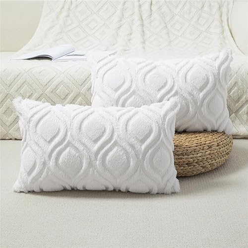 Miniatura 2 de BVEED Throw Pillow Covers 12x20 Inch Decorative Boho Pillow Covers Set of 2 Luxury Soft Plush Short Faux Wool Cushion Covers for Couch Sofa