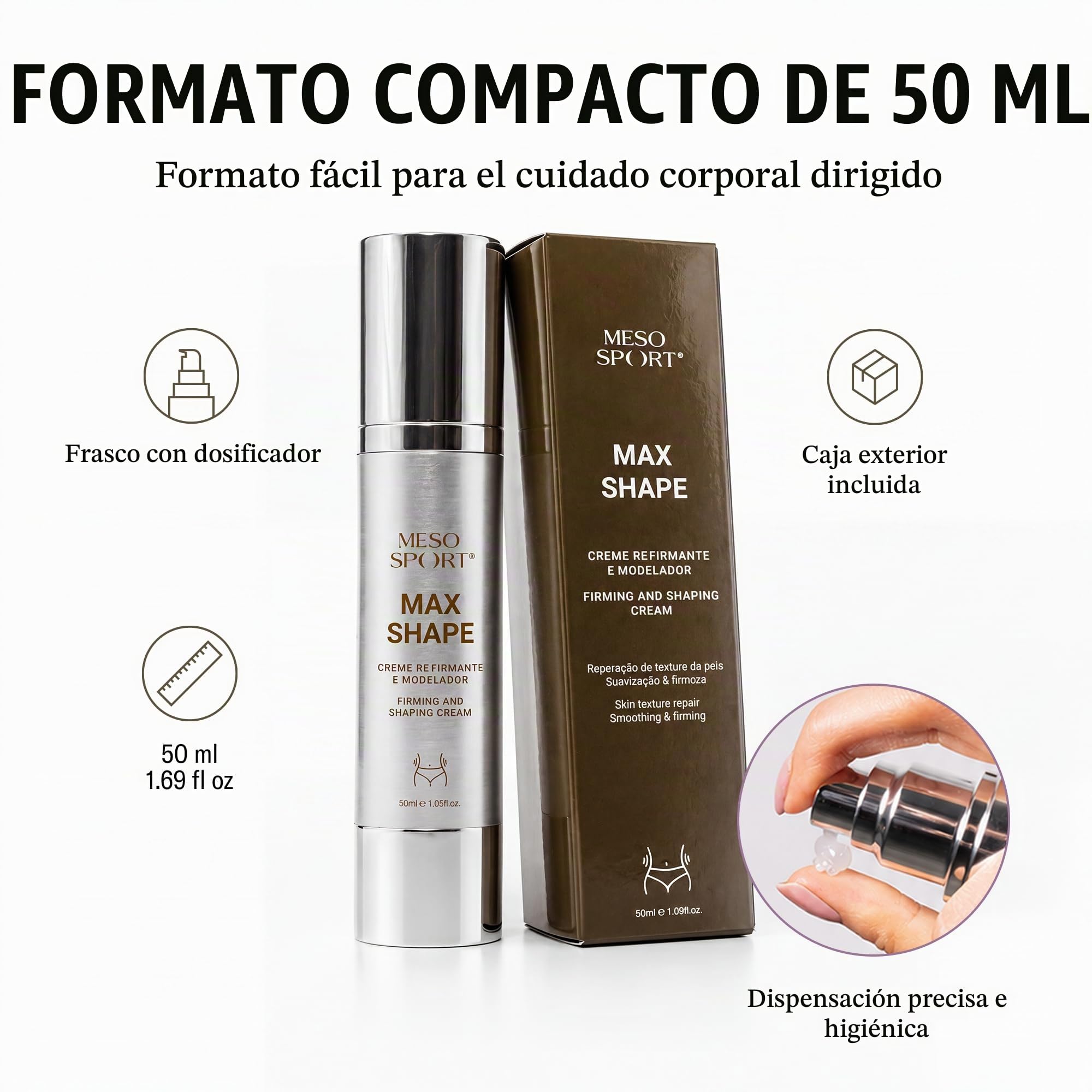 Max Shape Crema Reafirmante con Cafeína y L-Carnitina para Definición Corporal, 50ml
