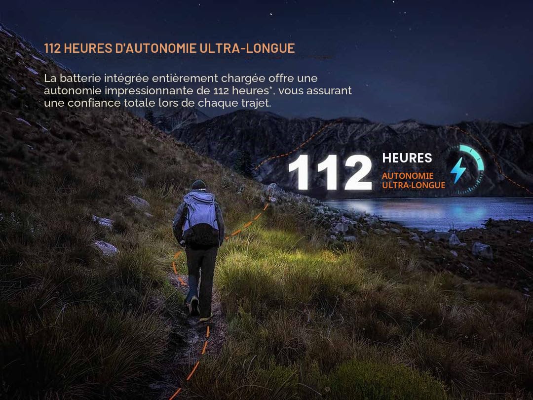 Fenix HL12R Lampe frontale d'extérieur rechargeable V2.0 Violet | 500 lumens | 125 m | 112 h max | 500 lumens | Spot blanc avec faisceau rouge secondaire de 1 Lumen | IP66