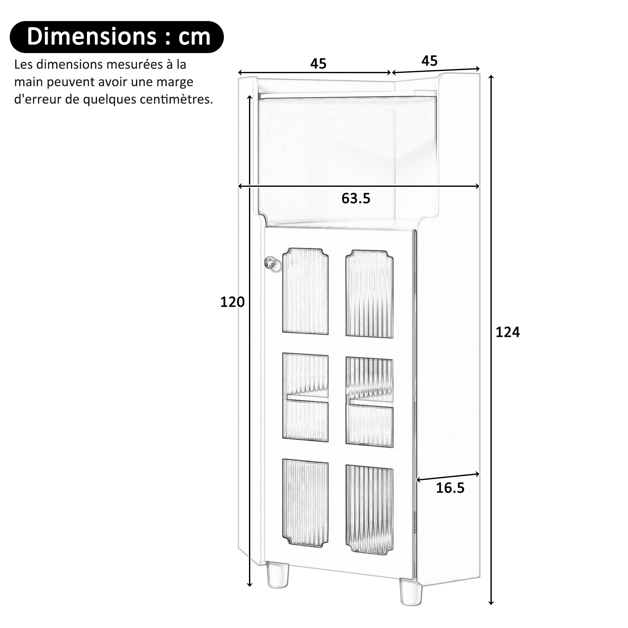 Armario esquinero de 63,5 x 124 cm, armario de baño, armario de baño con superficie lacada e iluminación LED – Moderno mueble esquinero con control de aplicación, para salón, estantería