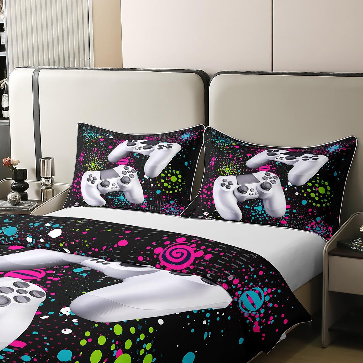 Loussied - Juego de funda nórdica de 200 x 200 cm, 100 % algodón, para niños, niñas y adolescentes, juego de ropa de cama con diseño de mando de videojuegos
