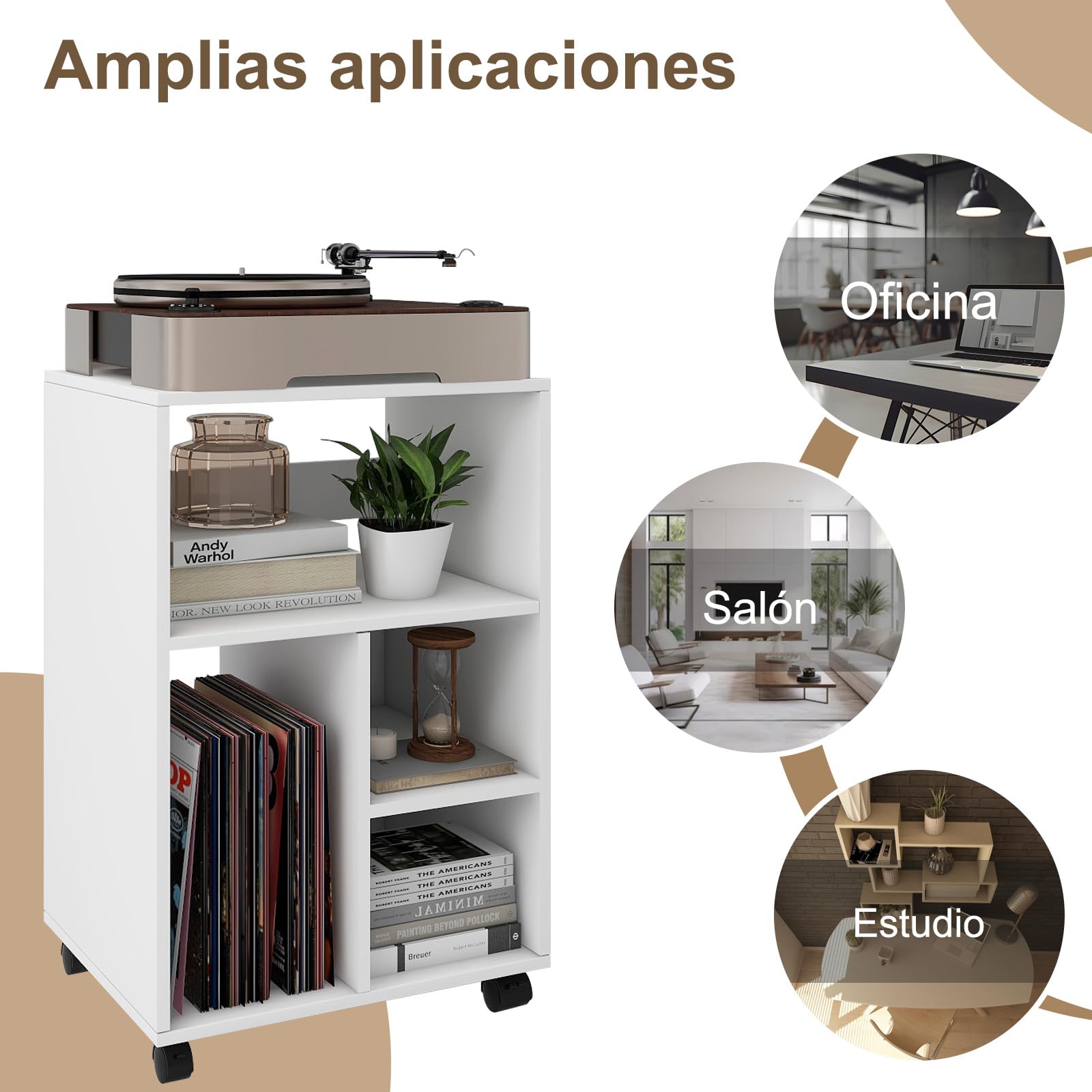 PUNCIA Mueble para Impresora con Ruedas Archivador Auxiliar Oficina de Madera con 4 Estantes Ajustables Mesa de Impresora Armario Móvil para Documentos DIN A4 Carro de Despacho Estudio Blanco