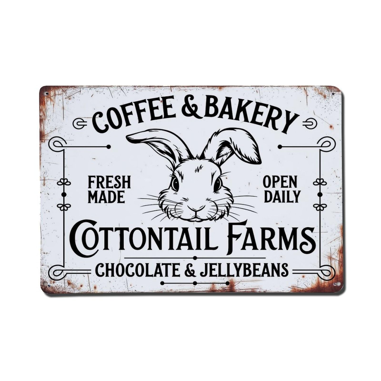 Jdfenggu Vintage Cottontail Farms Coffee Bakery Sign Retro Metal Tin Sign, Metal Poster For Bar, Home, Man Cave, Kitchen, Laundry Room Art Decor 8X12 Inch