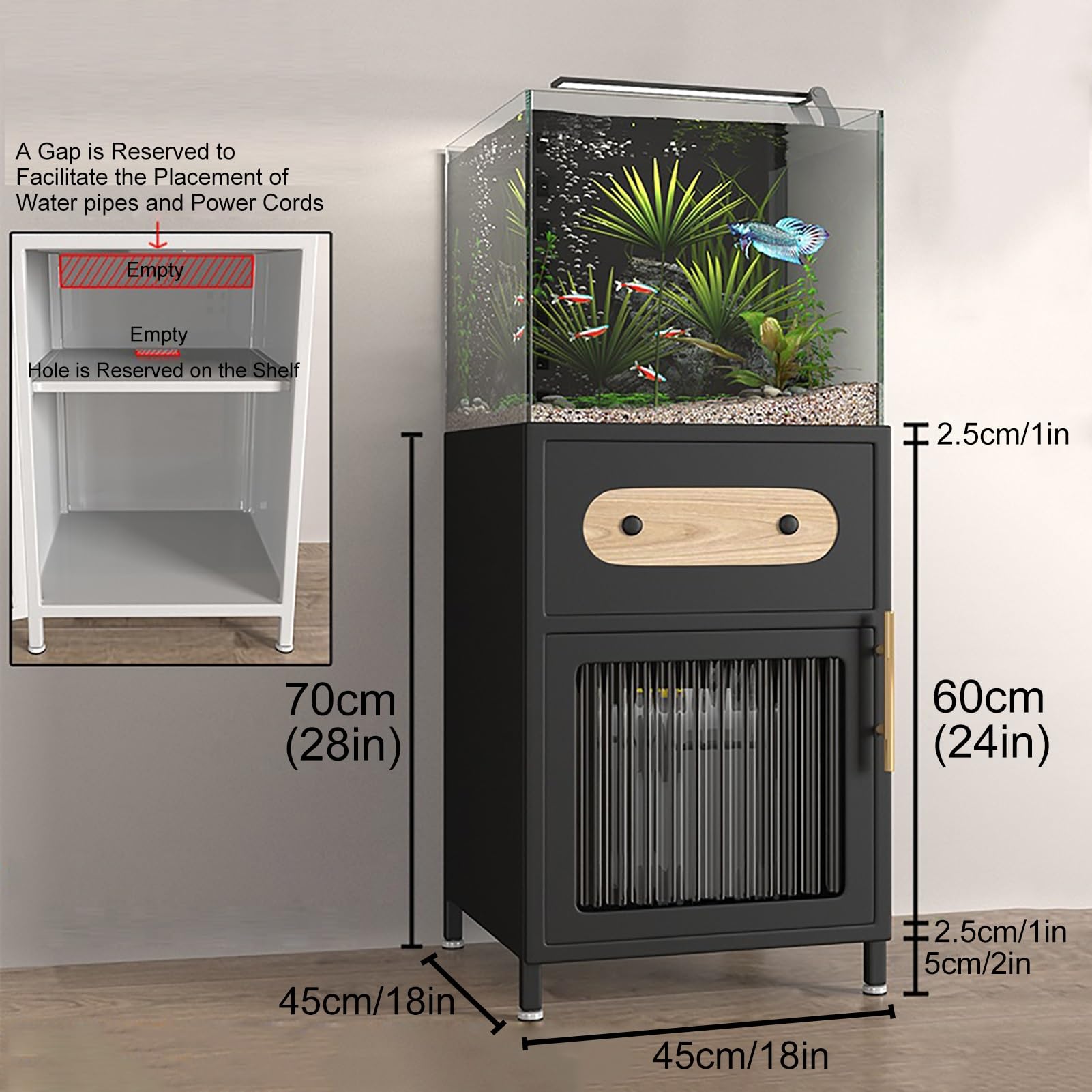 Stolik pod Akwarium, Szafka pod Akwarium Metalowa, Stojak pod Akwarium dla Gadów/Hodowli, Stojak pod Terrarium, Bez Montażu(Black,45x45x70cm/18x18x28in)