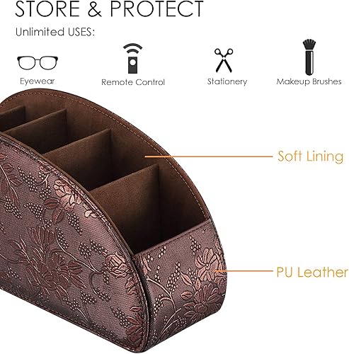 Miniatura 2 de SITHON Soporte para control remoto con 5 compartimentos, organizador de escritorio de piel sintética, almacenamiento de TV, DVD, Blu-Ray,