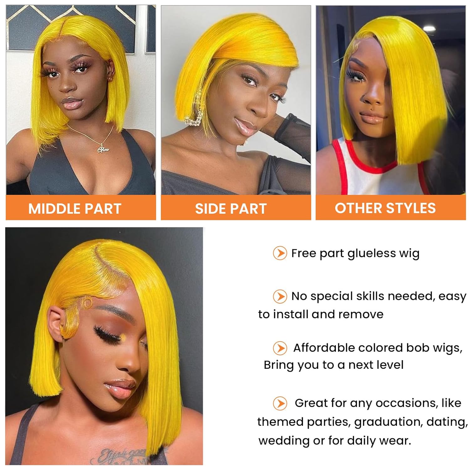 Licoville Yellow Bob Wig Human Hair Glueless 13x4 HD Transparent Lace Front Wig Human Hair Wigs 10 Inch Silky Straight Colored Yellow Bob Short Human Hair Frontal Lace Wig for Women Pre Plucked