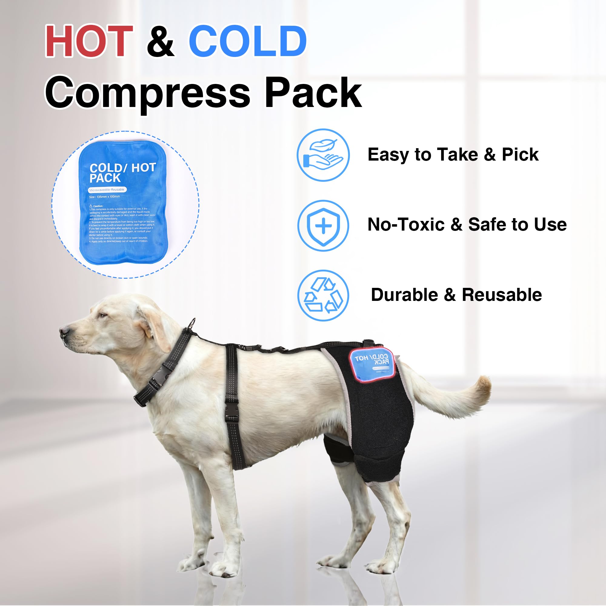 Soporte para displasia de cadera para perros con compresa caliente/fría, soporte de cadera transpirable y cómodo para ligamento cruzado anterior, artritis y movilidad posterior a la