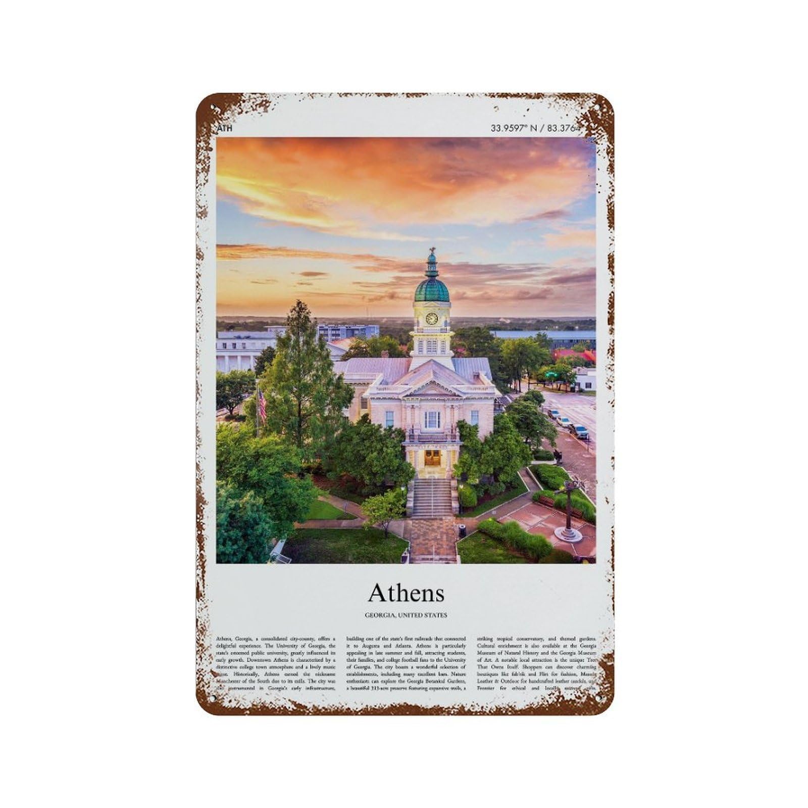 xiaoxiaoshen Athens Georgia, United States, USA City Scenery Wall Decor Art Metal Tin Poster Modern Home Decor Art Home Bar Shop Decorations Vintage Sign 30x20cm
