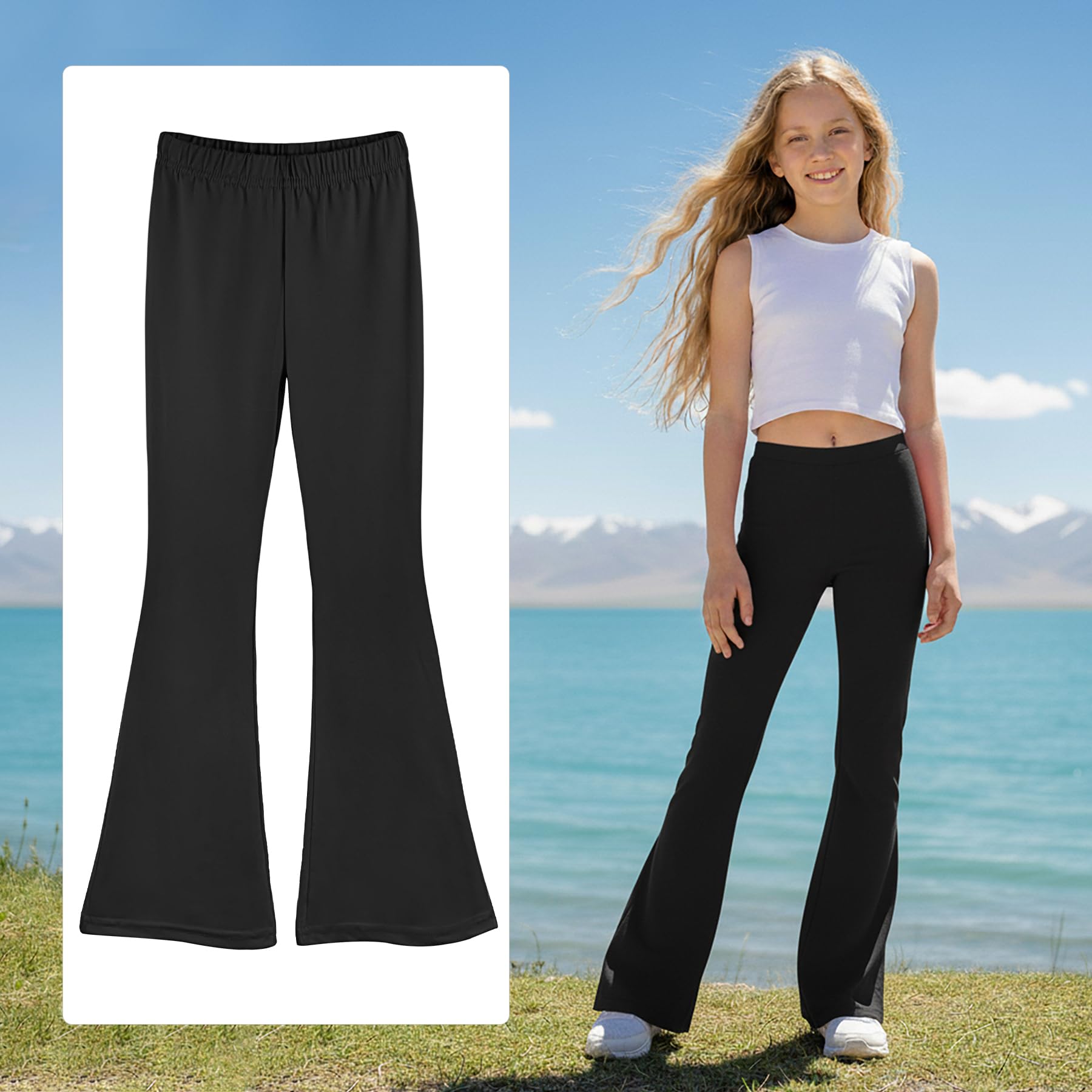 Lot de 3 pantalons évasés pour fille – Legging élégant pour enfant avec évasement pour l'école, la danse et la vie quotidienne, tailles 104-158