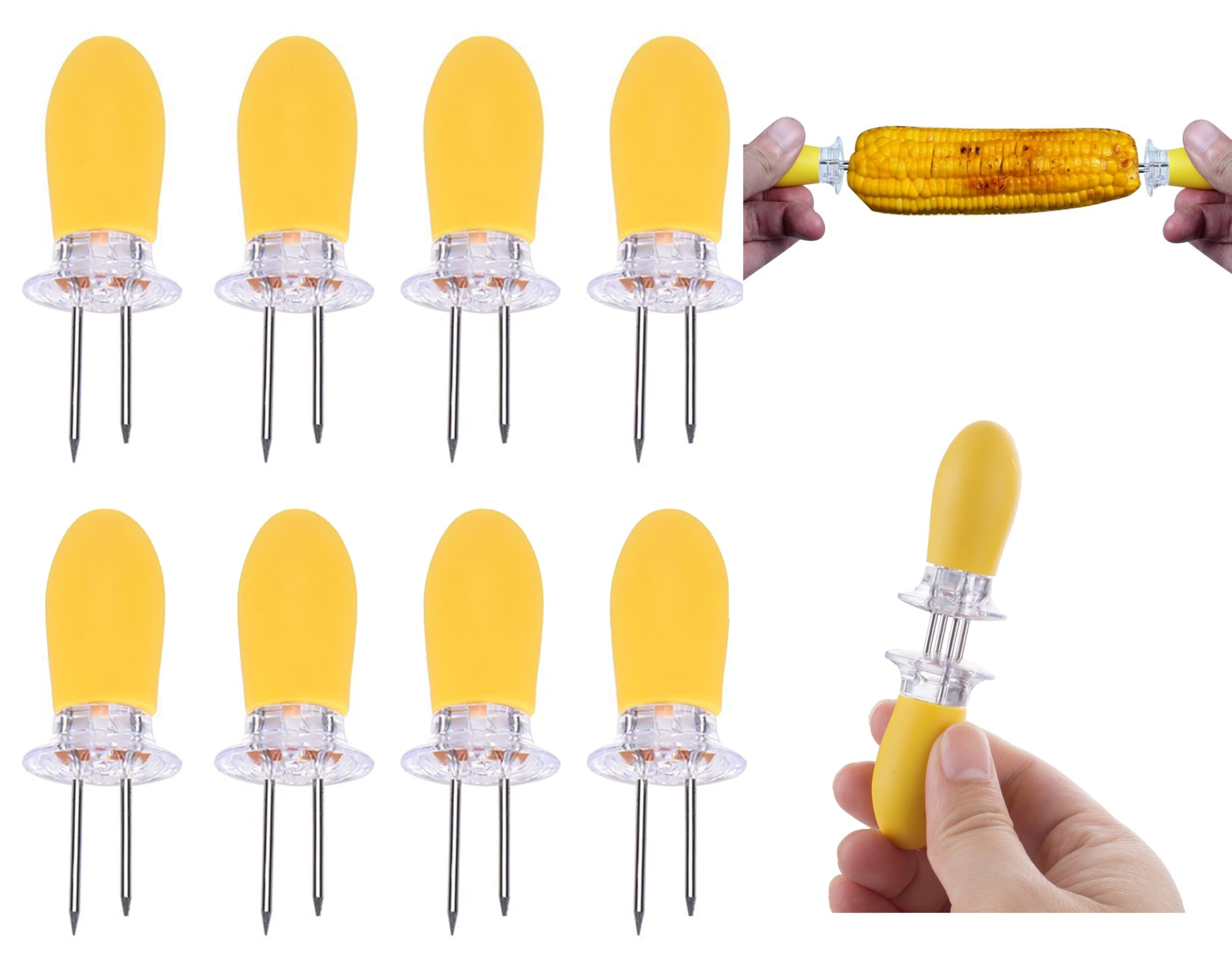8PCs Corn Cob Forks 8cm - BBQ Corn Skewers with Silicone Handle, Stainless Steel Corn Forks for Holding Corn on The Cobs, Skewer Style Forks, Corn Holders for BBQ, Parties and Buffets