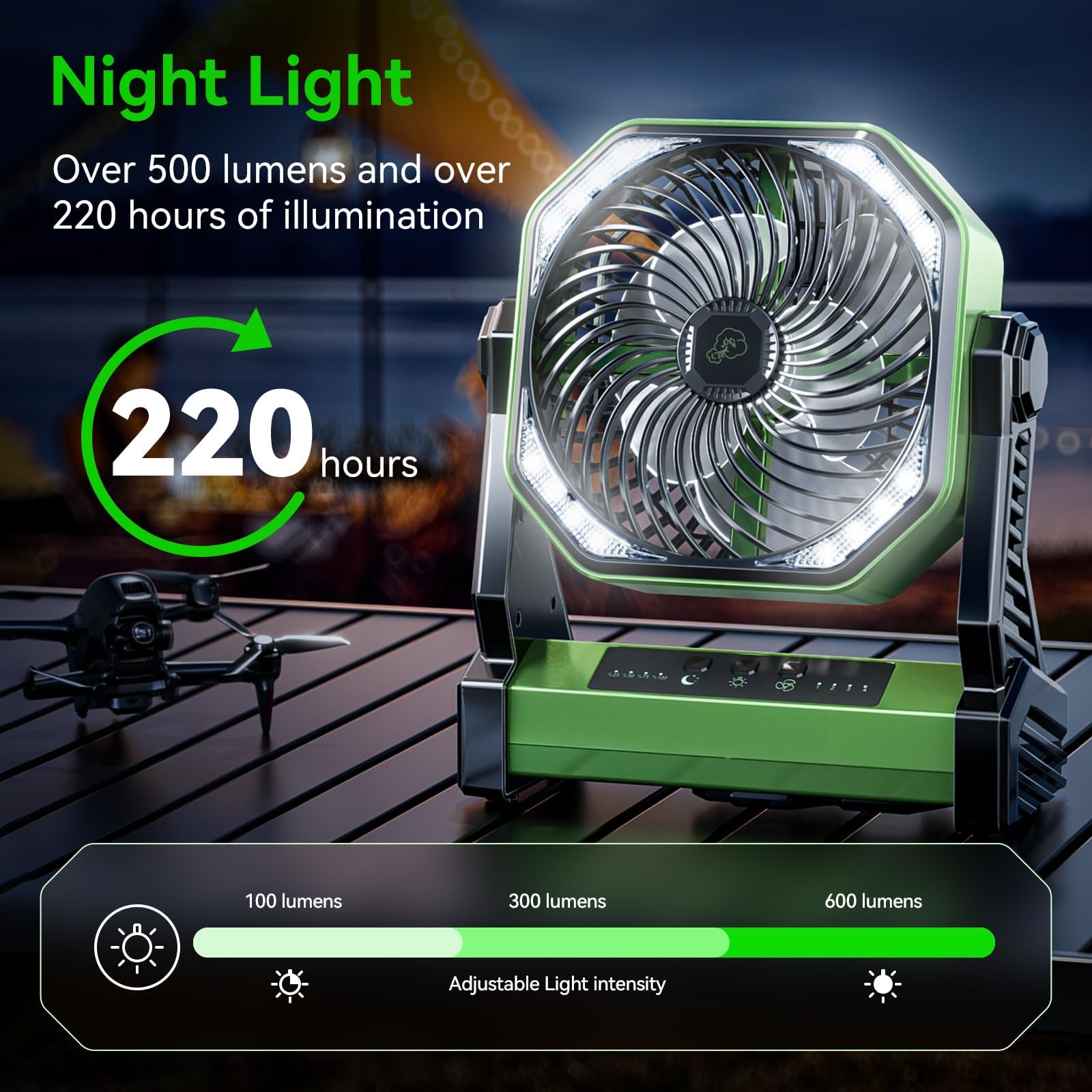 Amazon.co.jp: LEDライト付きキャンプファン、20000mAh充電式