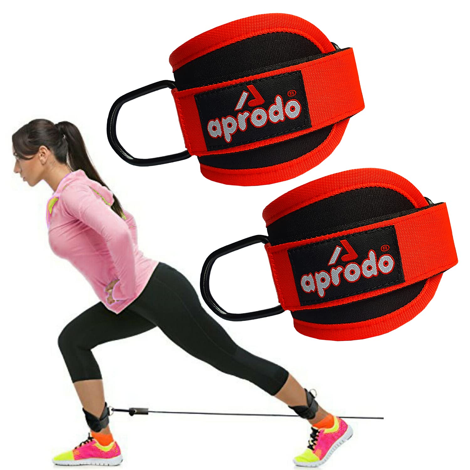 Aprodo Neoprene Ankle Cuff Gym Straps, Stainless Steel D Ring, for Men Women [Sold as Pair] Free Size (RED) (B0999M87F8) Amazon Price History, Amazon Price Tracker