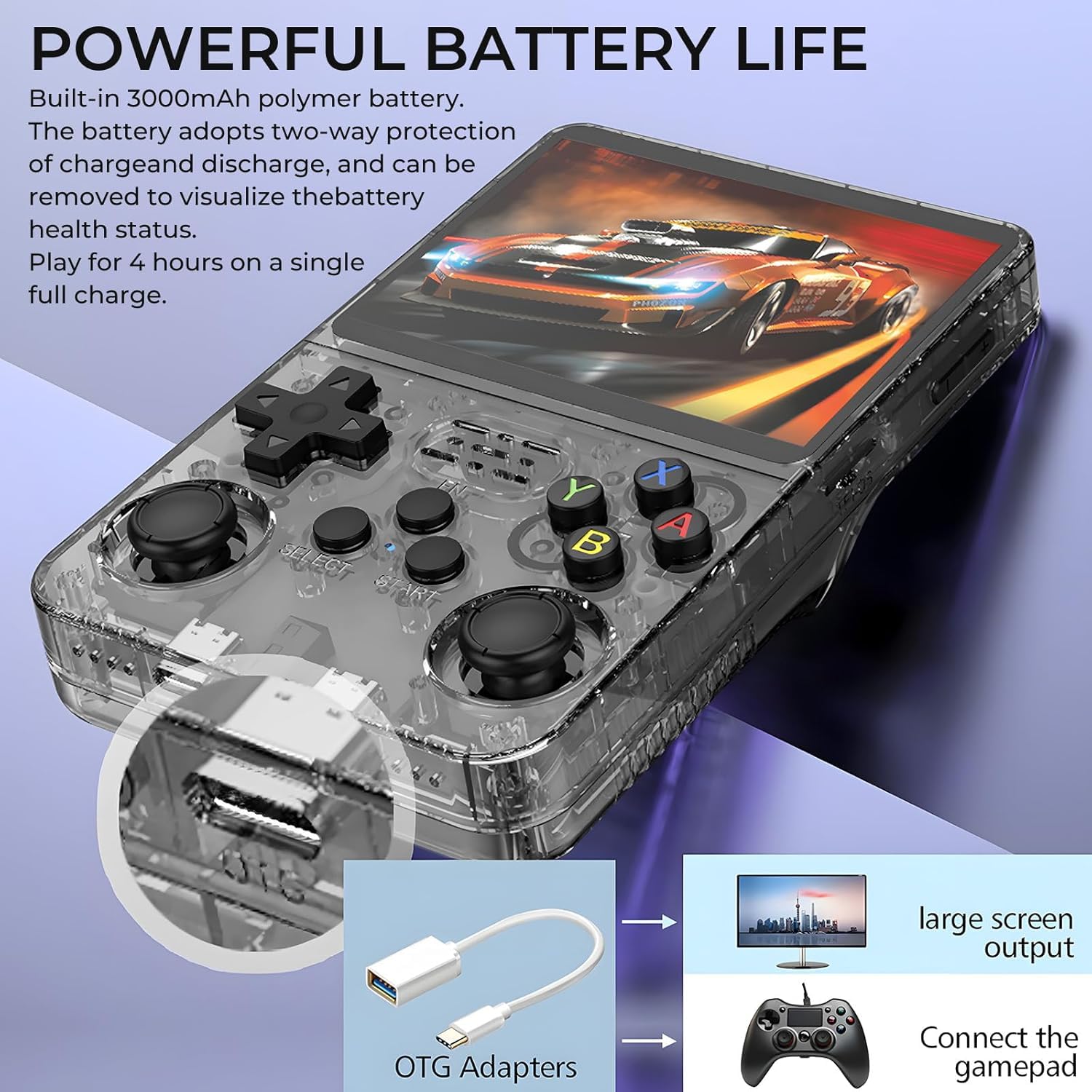 Genérico Consola Retro Portátil Versión Ultra con Pantalla Grande 1:1 de 4″ 128GB y Wi-Fi Jugar Online - 21.000 Juegos y 25 Emuladores - Mandos retroiluminados – Negra