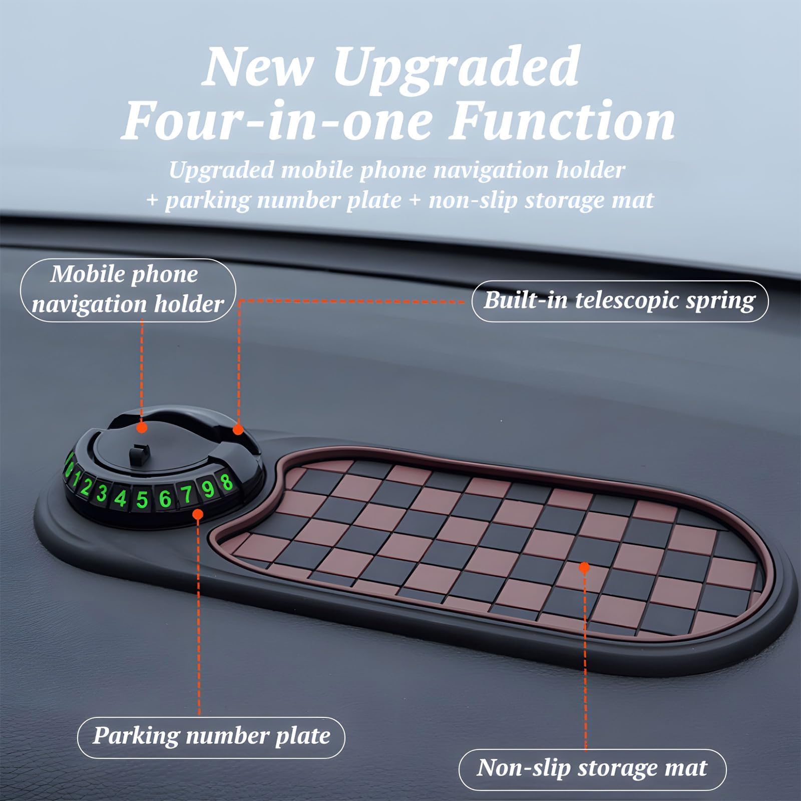 Genérico Multifunction Car Anti-Slip Mat Auto Universal Phone Holder, Rotatable Anti Slip Car Dashboard Pad with Temporary Parking Number, Can Hold Mobile Phones, Keys (B)