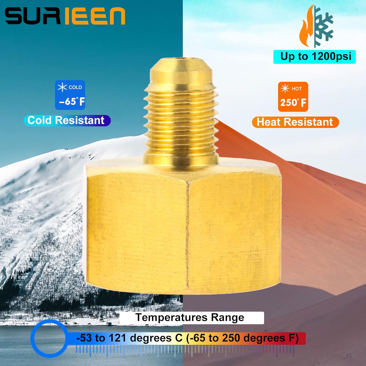 4PCS Brass Pipe Fitting, Reducing Adaptor 1/4" SAE Male to 1/2" 1/4" 3/4" 5/8" Female Pipe Adapter Brass Reducing Adaptor, Pipe Reducer for Air Conditioner A/C Refrigeration