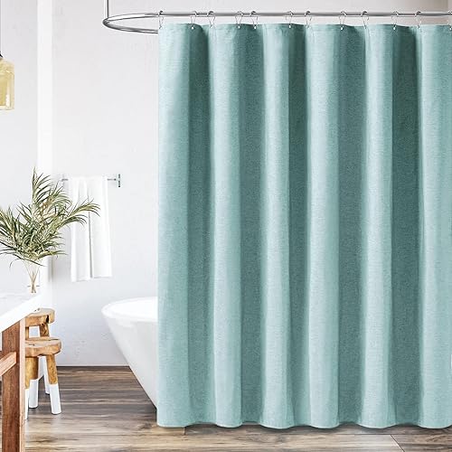 Miniatura 6 de BTTN Cortina de ducha de 78 pulgadas de largo, juego de cortinas de ducha de tela gruesa con textura de lino con 12 ganchos de plástico, cortinas de