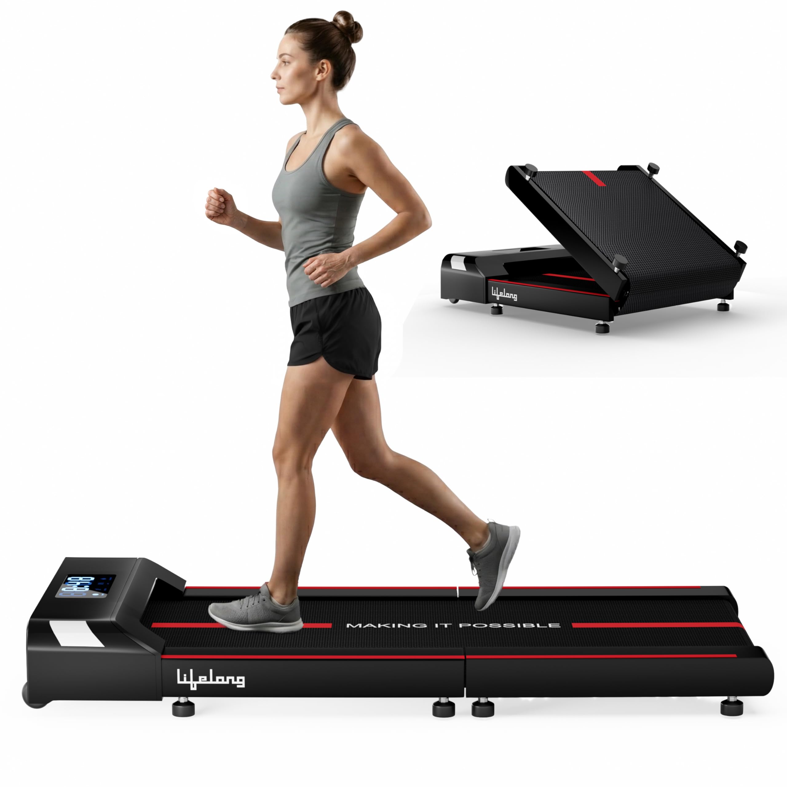 Lifelong Motorized 4.5 HP Foldable Walking Pad for Home | Treadmill for Home | 8 km/hr Speed | LED Display & Remote Control | Slim Under-Desk Walk Machine | 110 kg Capacity Ink Black