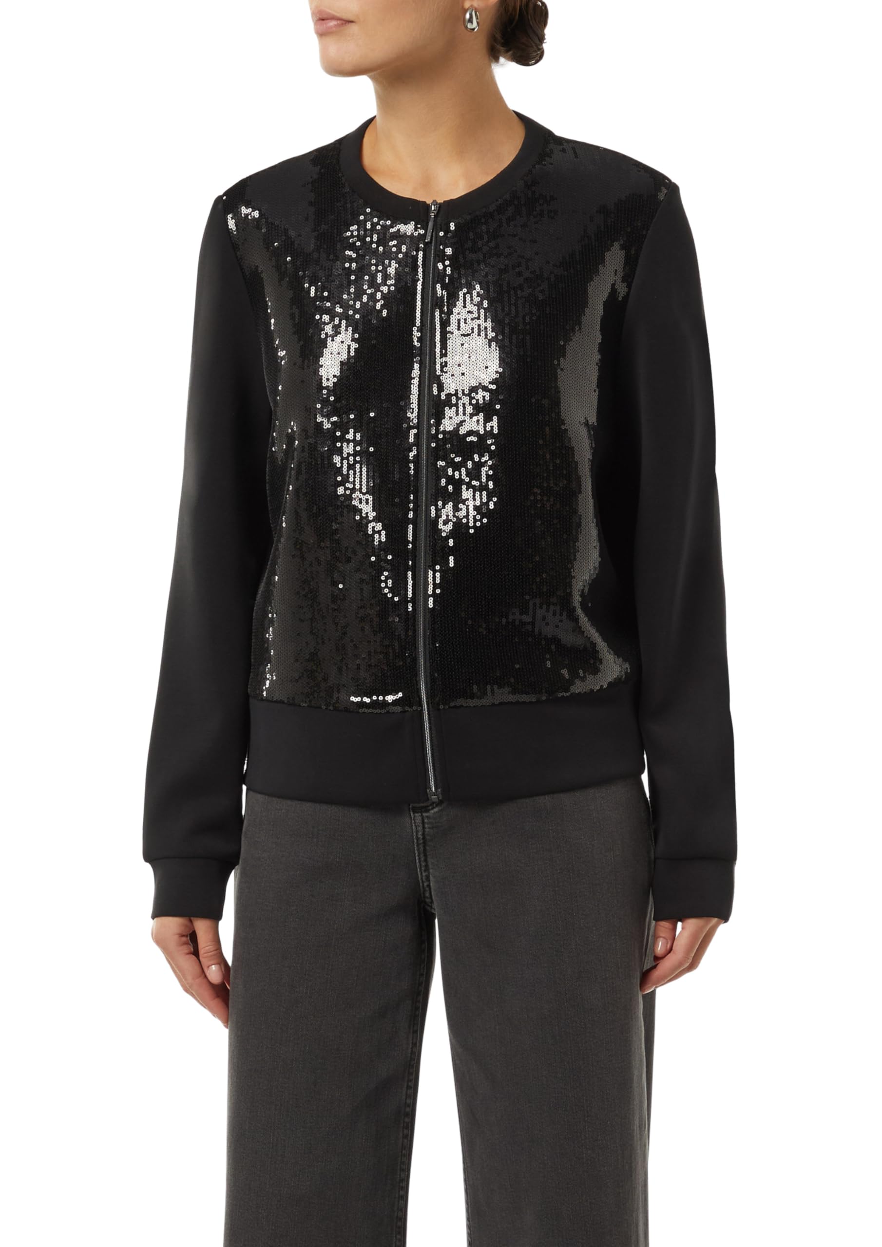 Comma Sweat-Jacke mit Pailletten-Besatz