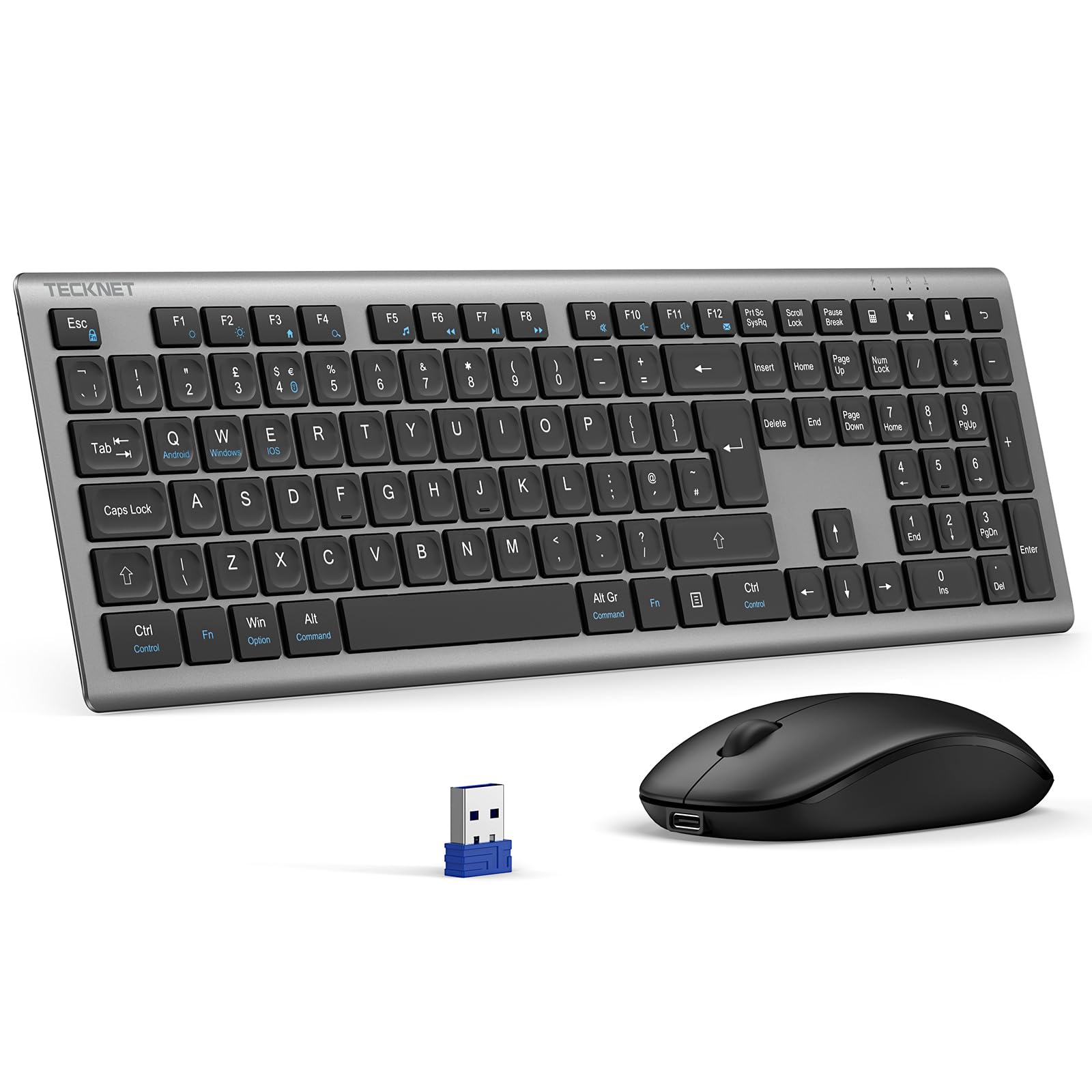 TECKNET Wireless Keyboard and Mouse Combo, Rechargeable Ultra Thin Full-Size Cordless Keyboard and Silent Click Mouse Set, 2.4G Plug & Play, QWERTY UK Layout Keyboards for Windows PC Laptop Computer-image-18