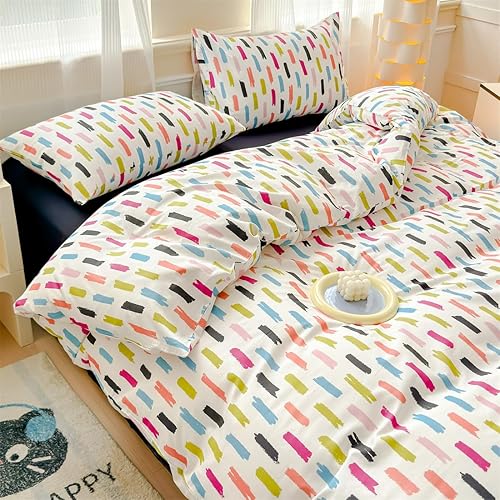 Miniatura 4 de LIWHENHAO Juego de funda de edredón a rayas arcoíris tamaño individual 100% algodón ropa de cama colorida azul rojo negro rayas de grafiti sobre