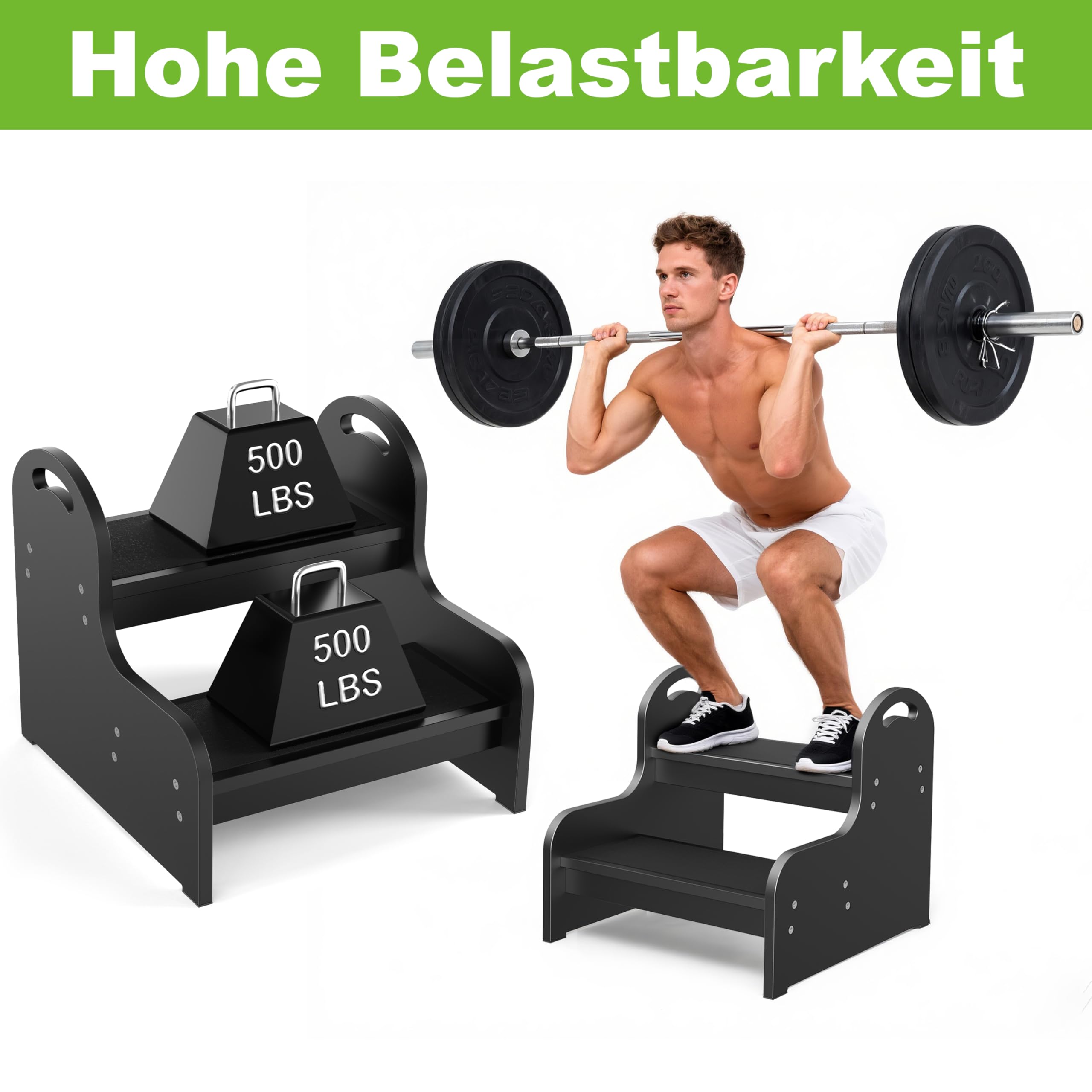 Wood 2 Tritthocker für Kinder und Erwachsene mit Rutschfester Trittfläche, Anti-Rutsch-Hochleistung 2-Schritt-Ladder, Kinderstuhl für Badewanne/Toilette/Küche/Bett (Schwarz B)