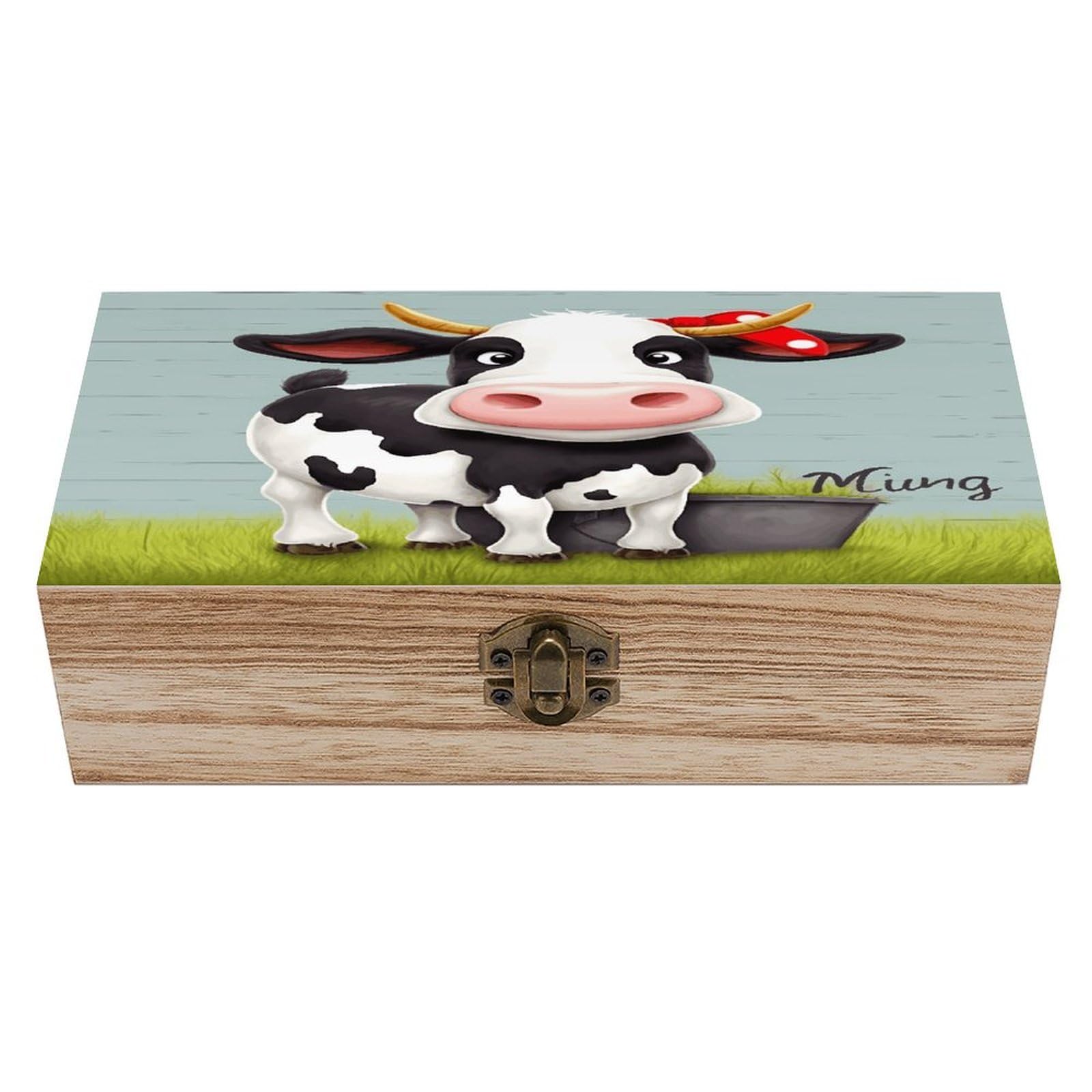 LZQPOEAS Cute Cow Wooden Box Storage Space to Organize Jewelry in A Beautiful Small Storage Box Decorative Card Boxes Memory Treasure Boxes for Crafts And Photo Storage
