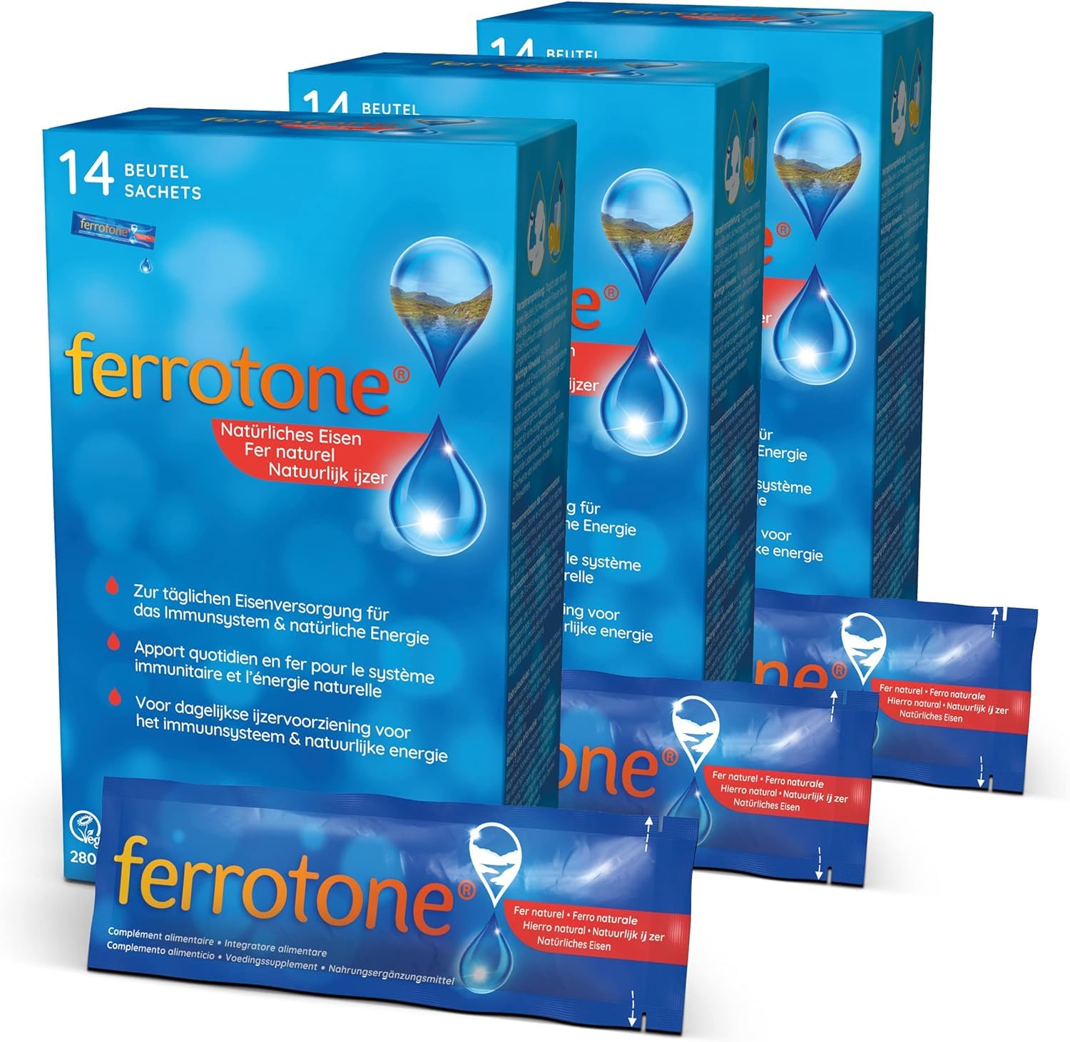 Eisen Liquid Vorteils-Set 3x14 Stück – Bei Eisenmangel & Müdigkeit – Natürliche Eisenquelle – Hohe Bioverfügbarkeit & Besser Verträglich als Hochdosierte Eisentabletten – Vegan – 14x20ml