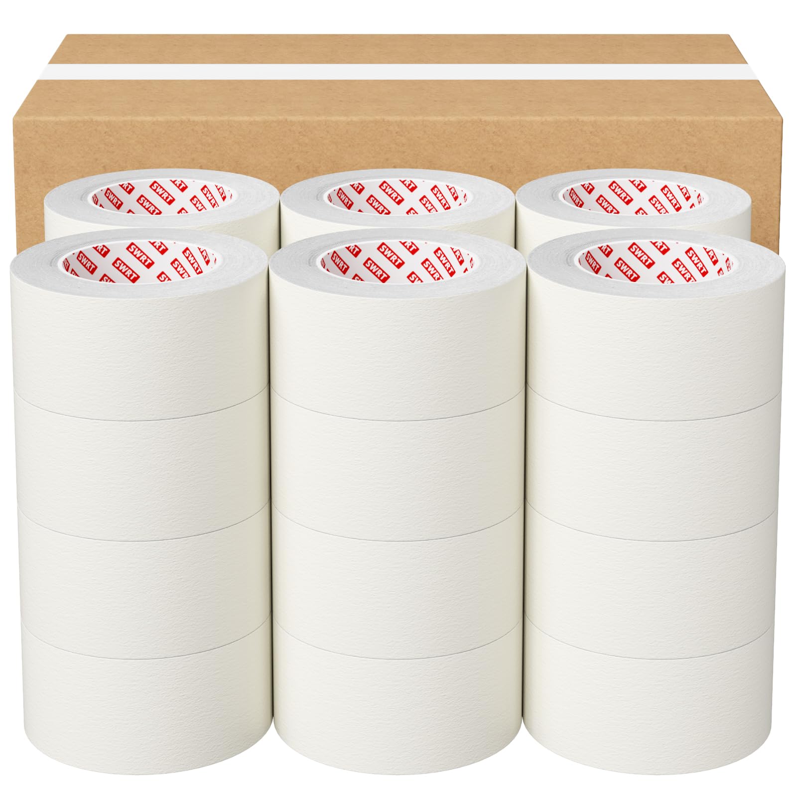 SWRT Cinta adhesiva de 5 cm de ancho x 55 yardas, 24 rollos (1320 yardas en total), cinta de pintor blanca para pintura, embalaje y etiquetado, eliminación limpia, fácil de rasgar, cinta adhesiva
